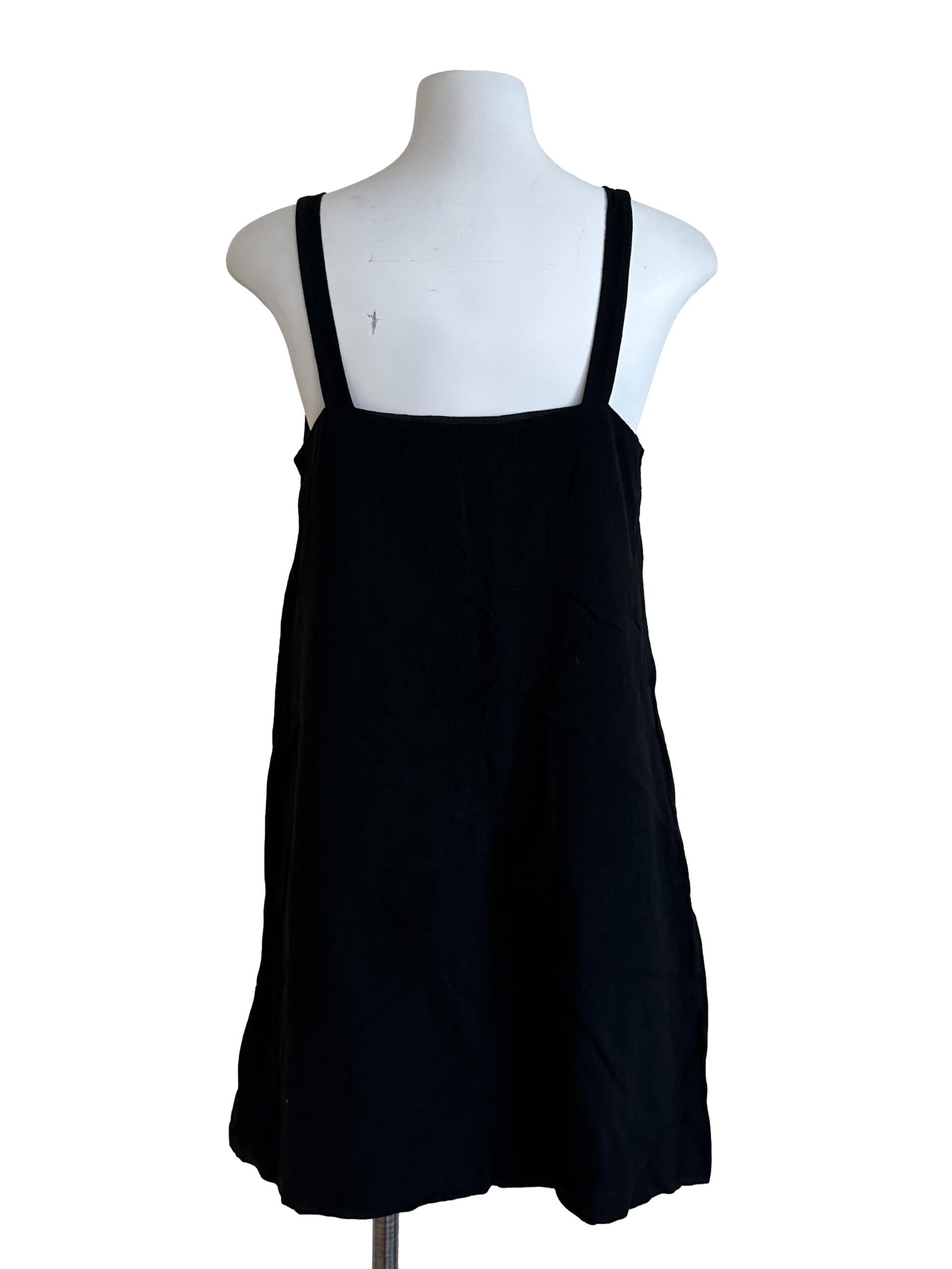 Rich Black V Neck Button Dress