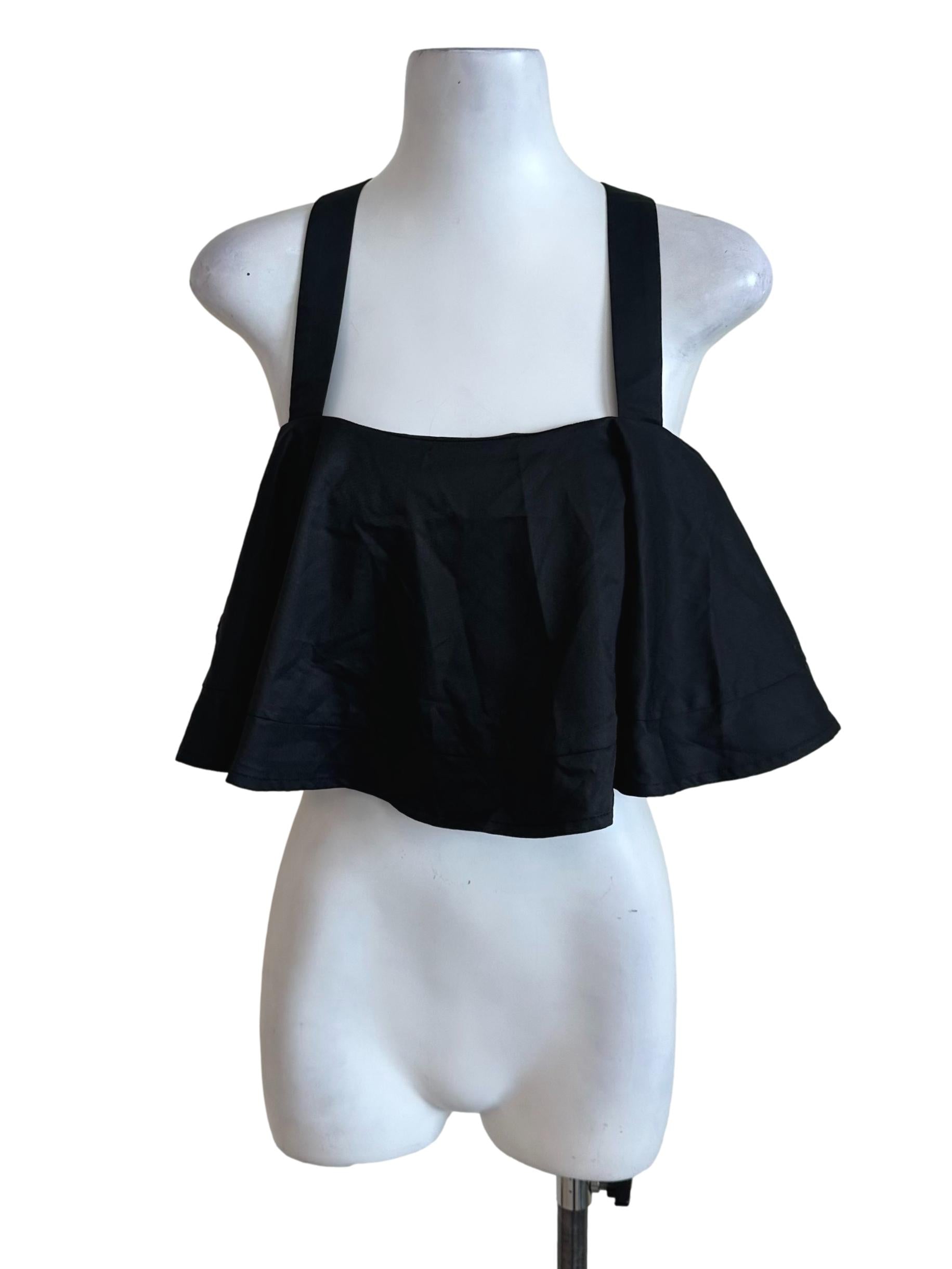 Onyx Black Back Overlap Babydoll Top