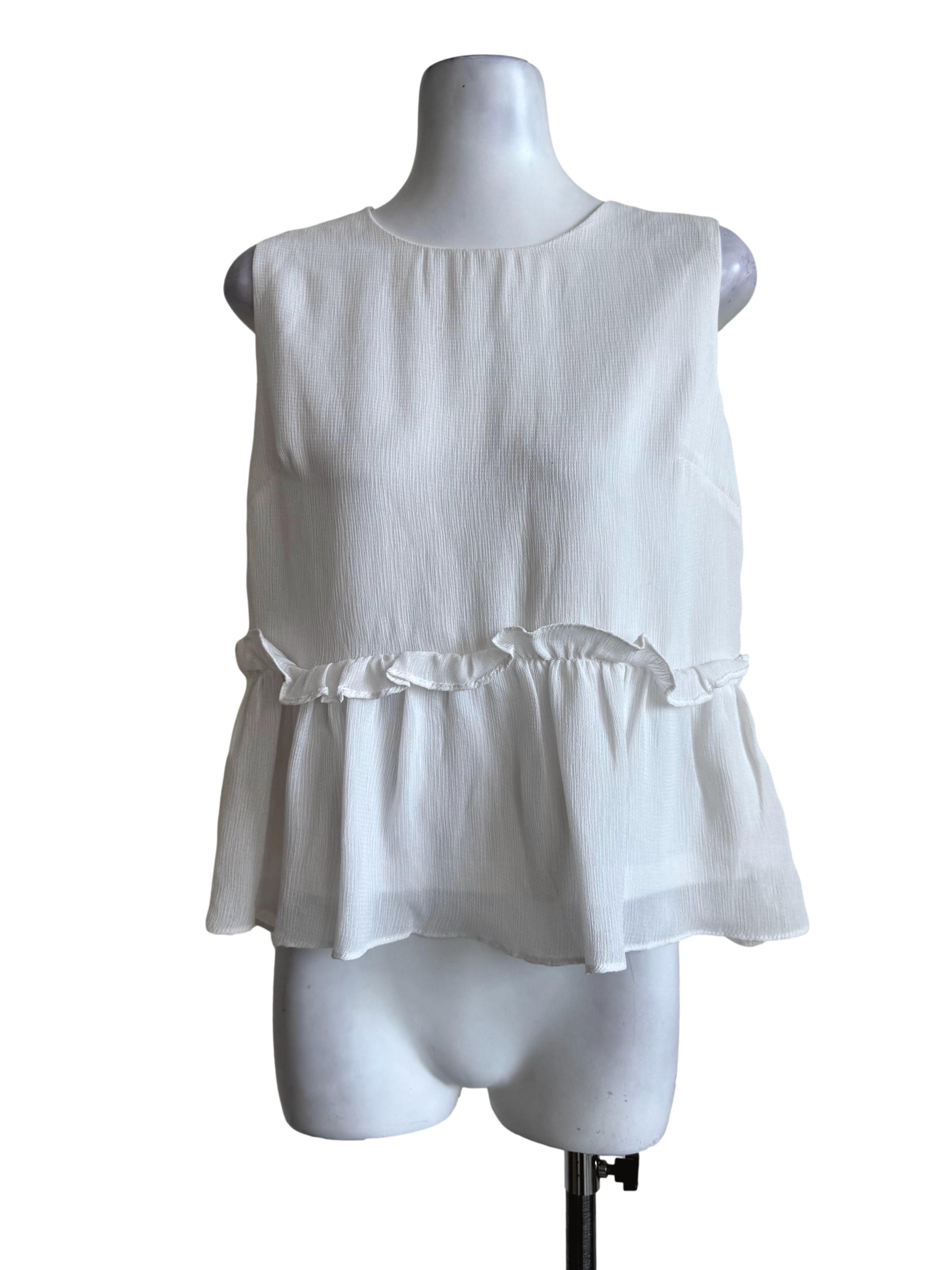 Textured White Round Neck Blouse