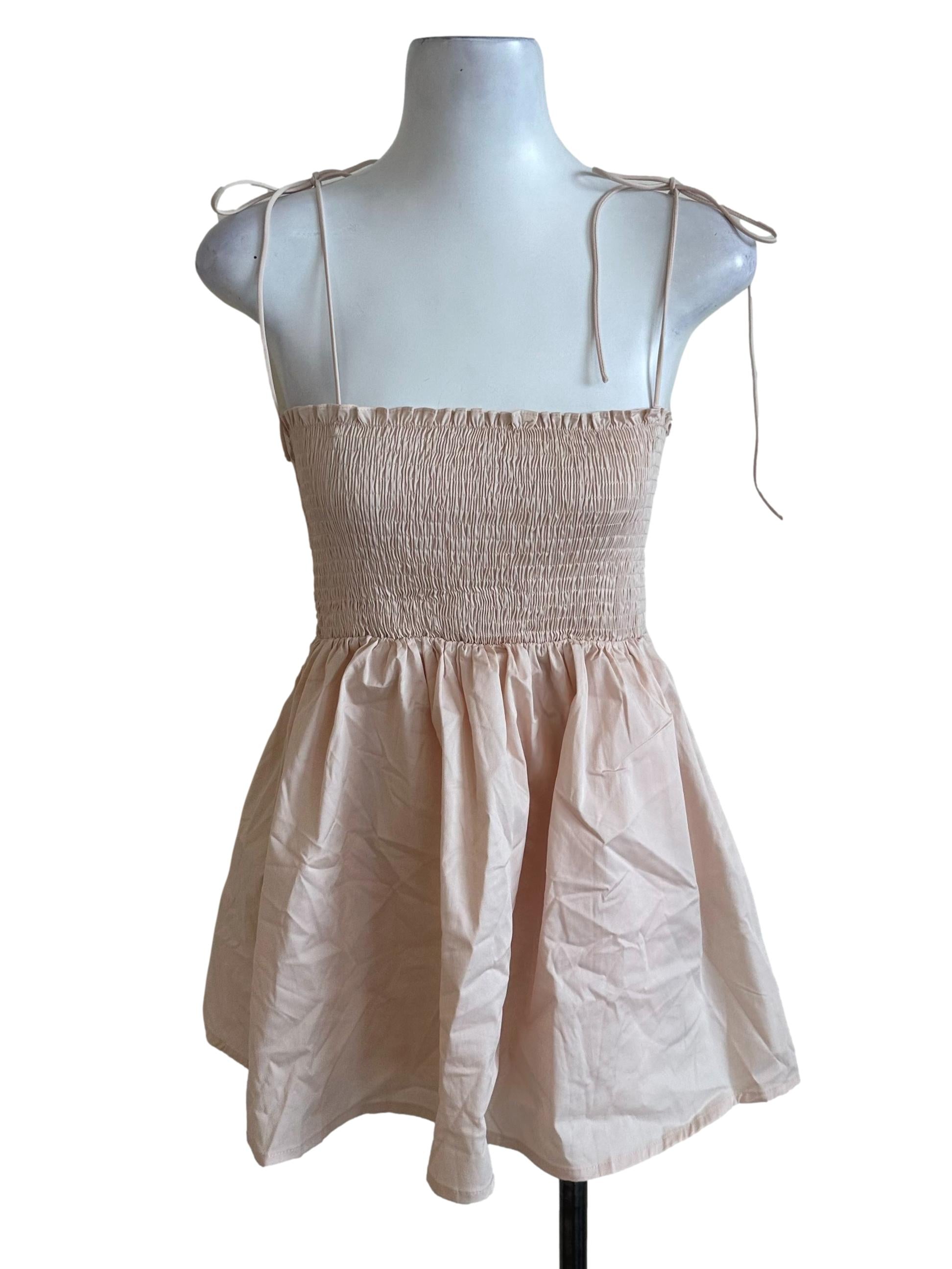 Peach Beige Square Neck Peplum Top