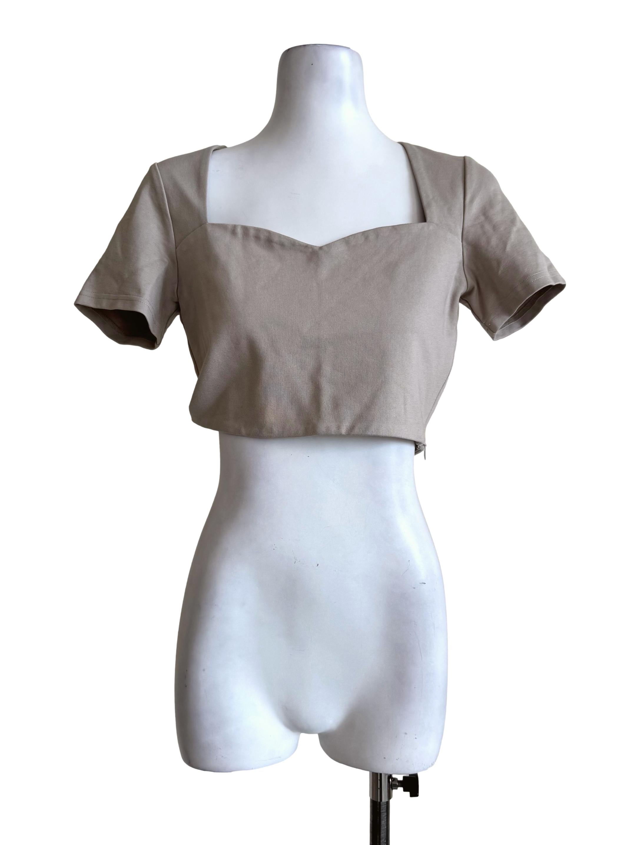 Stone Grey Sweetheart Neck Crop Top