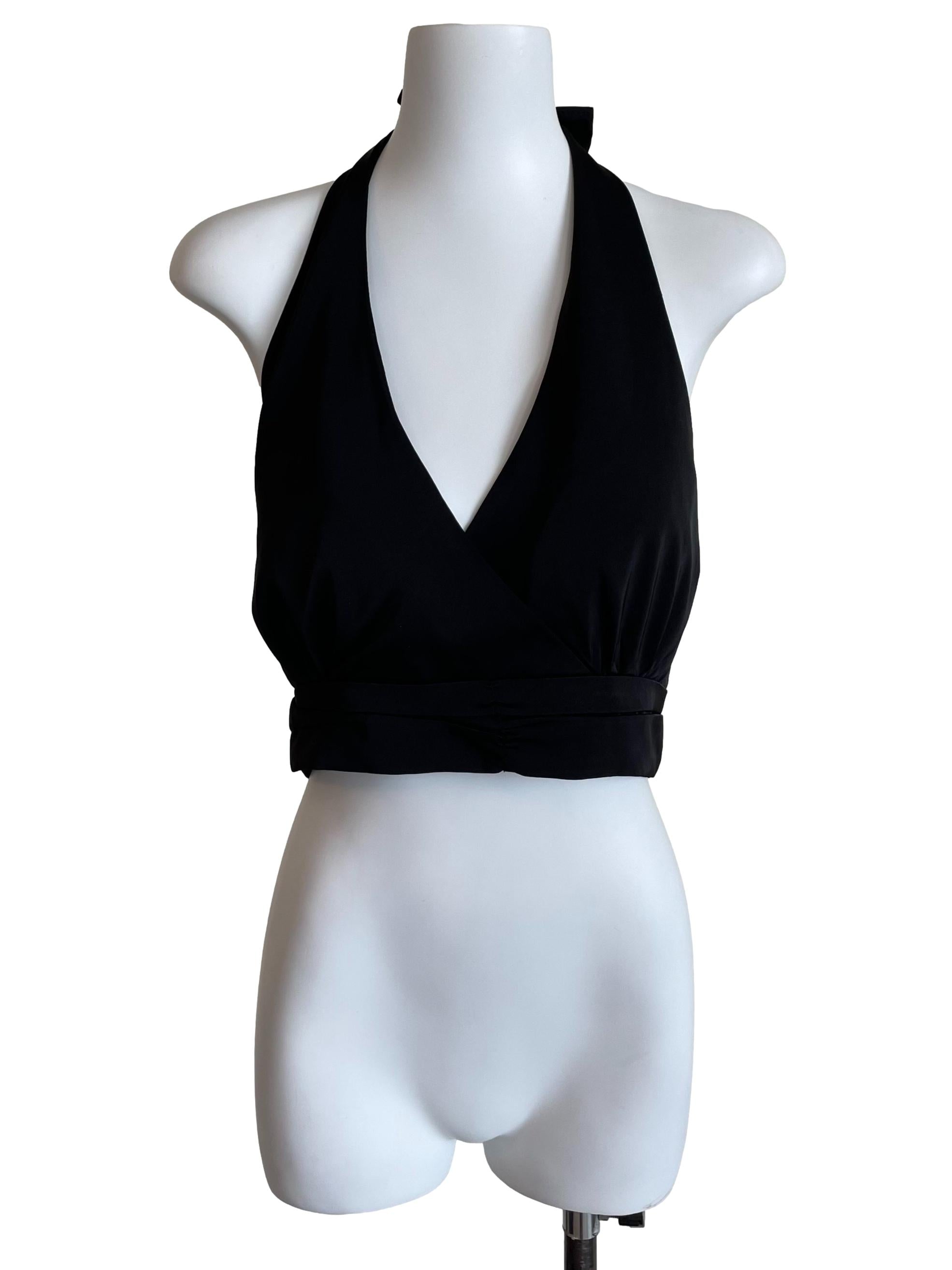 Black V Neck Halter Crop Top