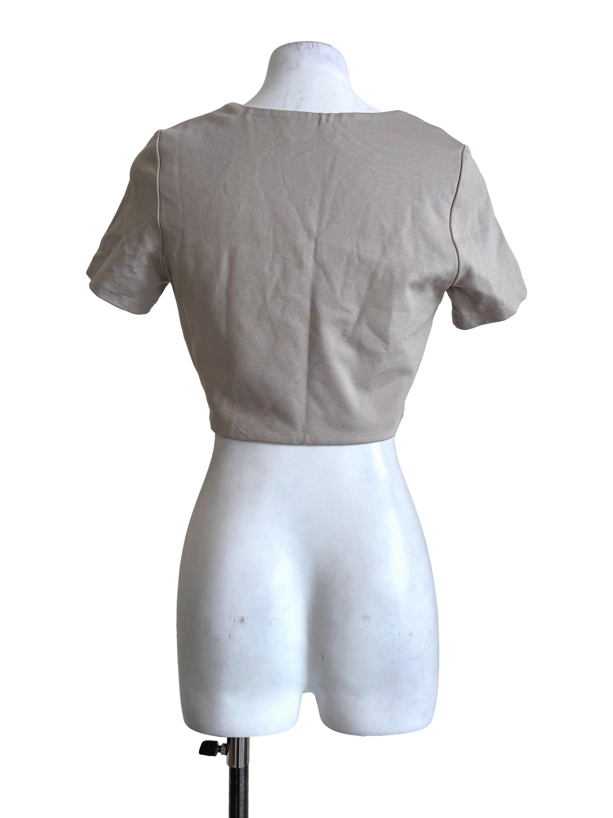 Stone Grey Sweetheart Neck Crop Top