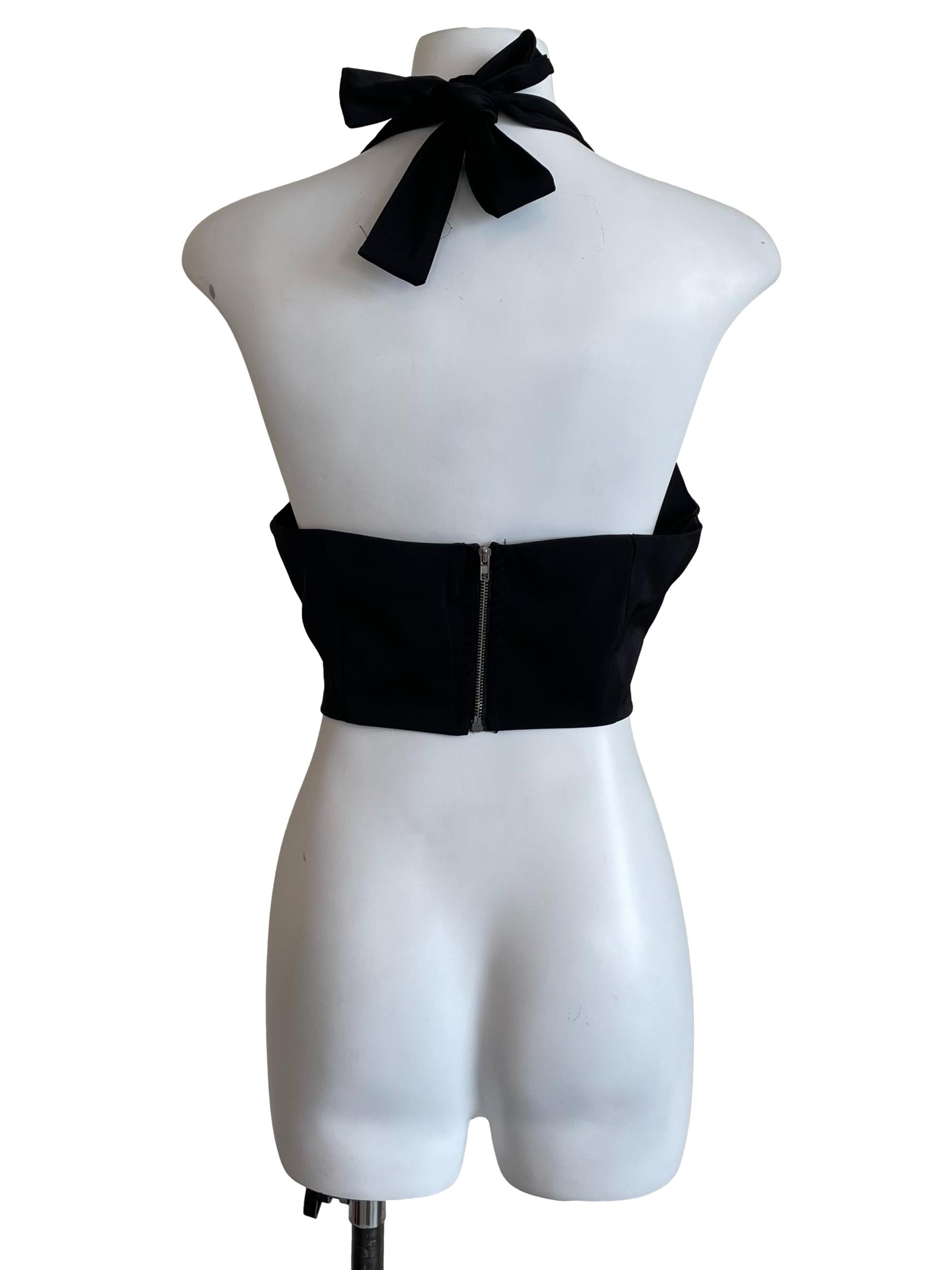 Black V Neck Halter Crop Top
