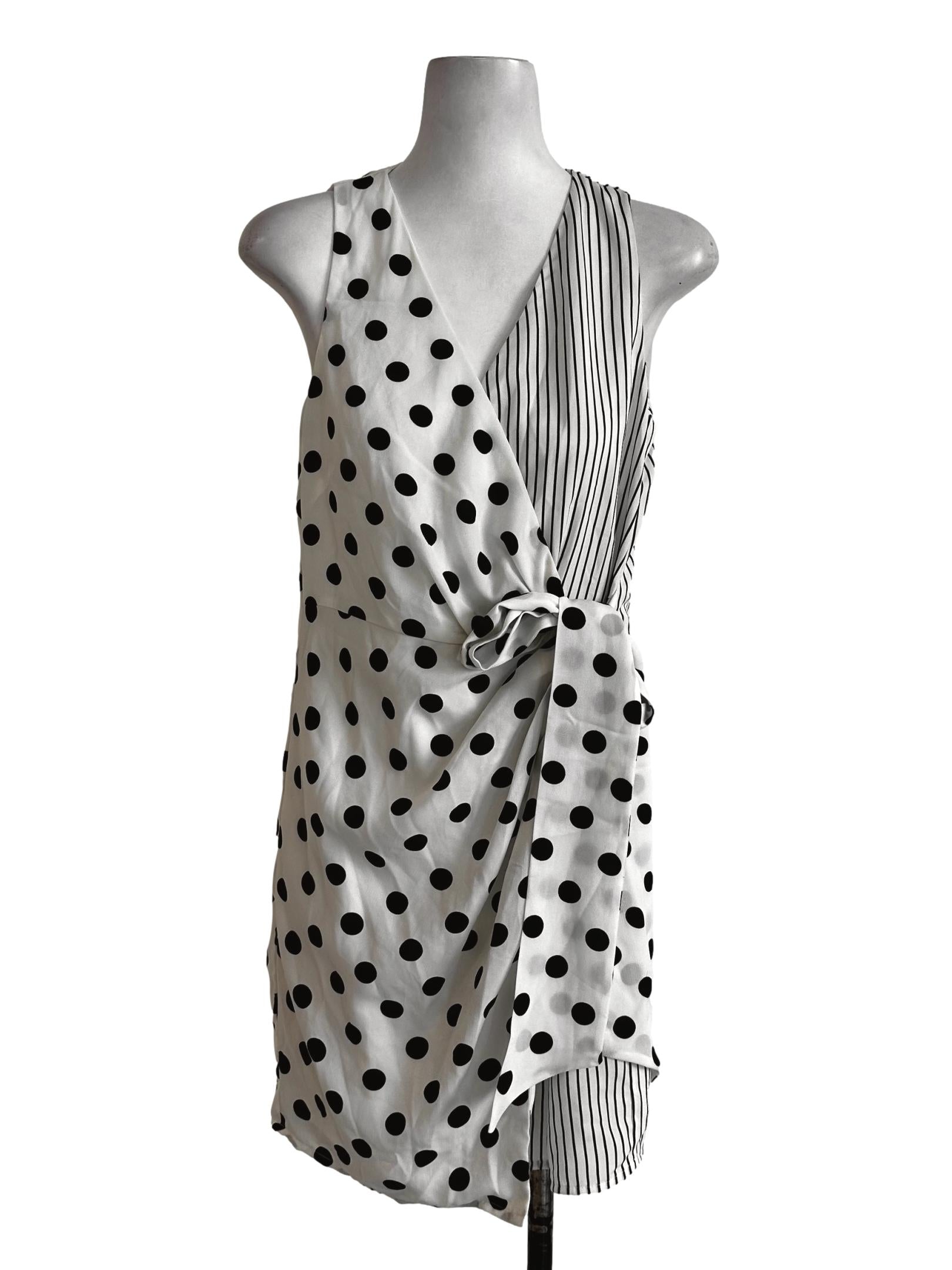White Polka Dots And Stripes Mini Dress