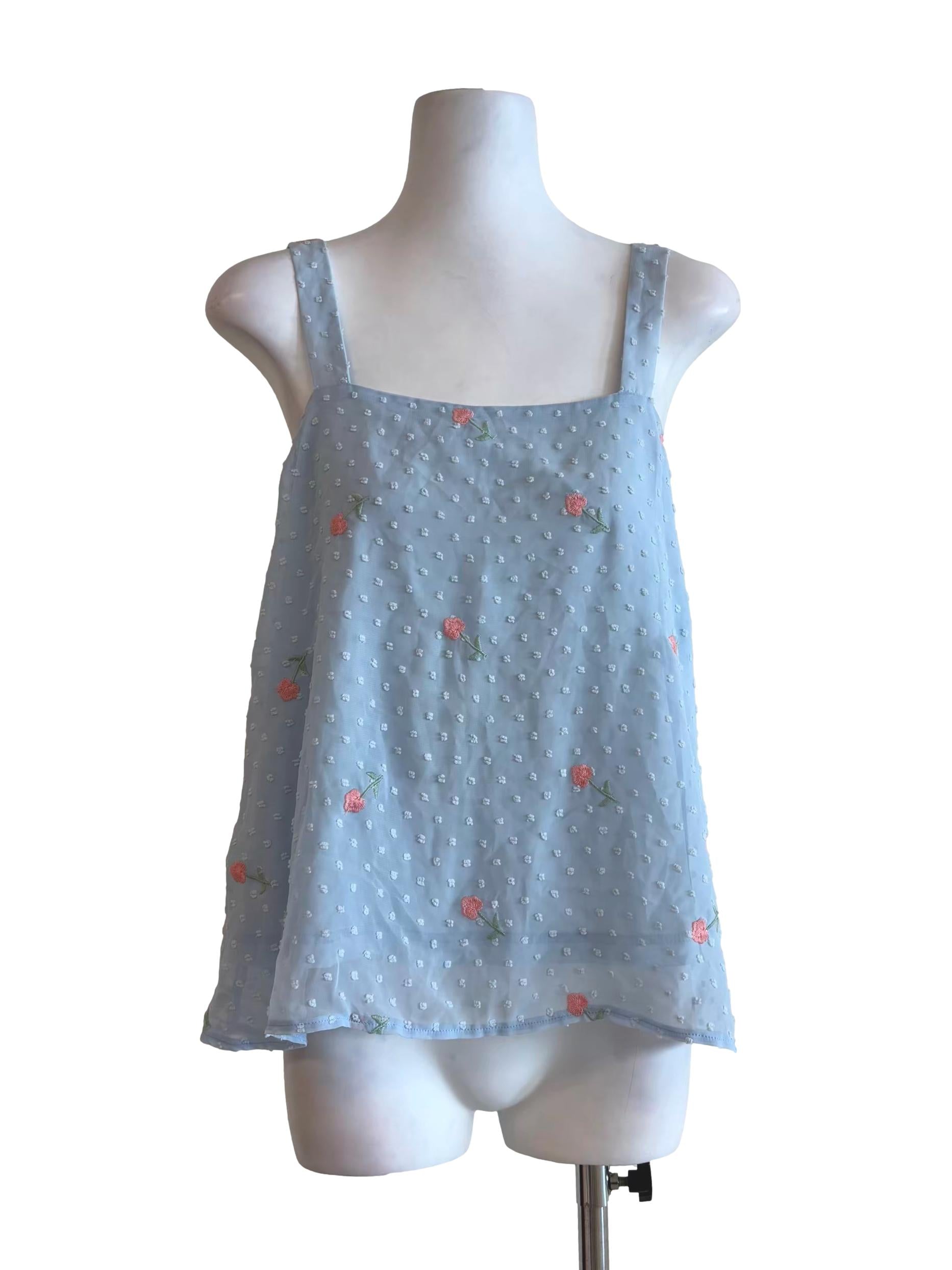 Baby Blue Textured Apron Neck Top