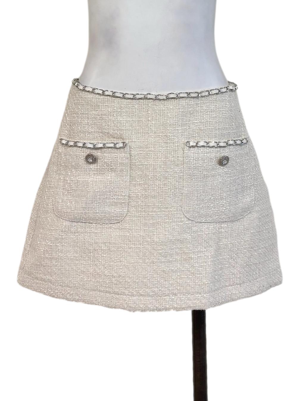White Tweed Mini Skirt YHF