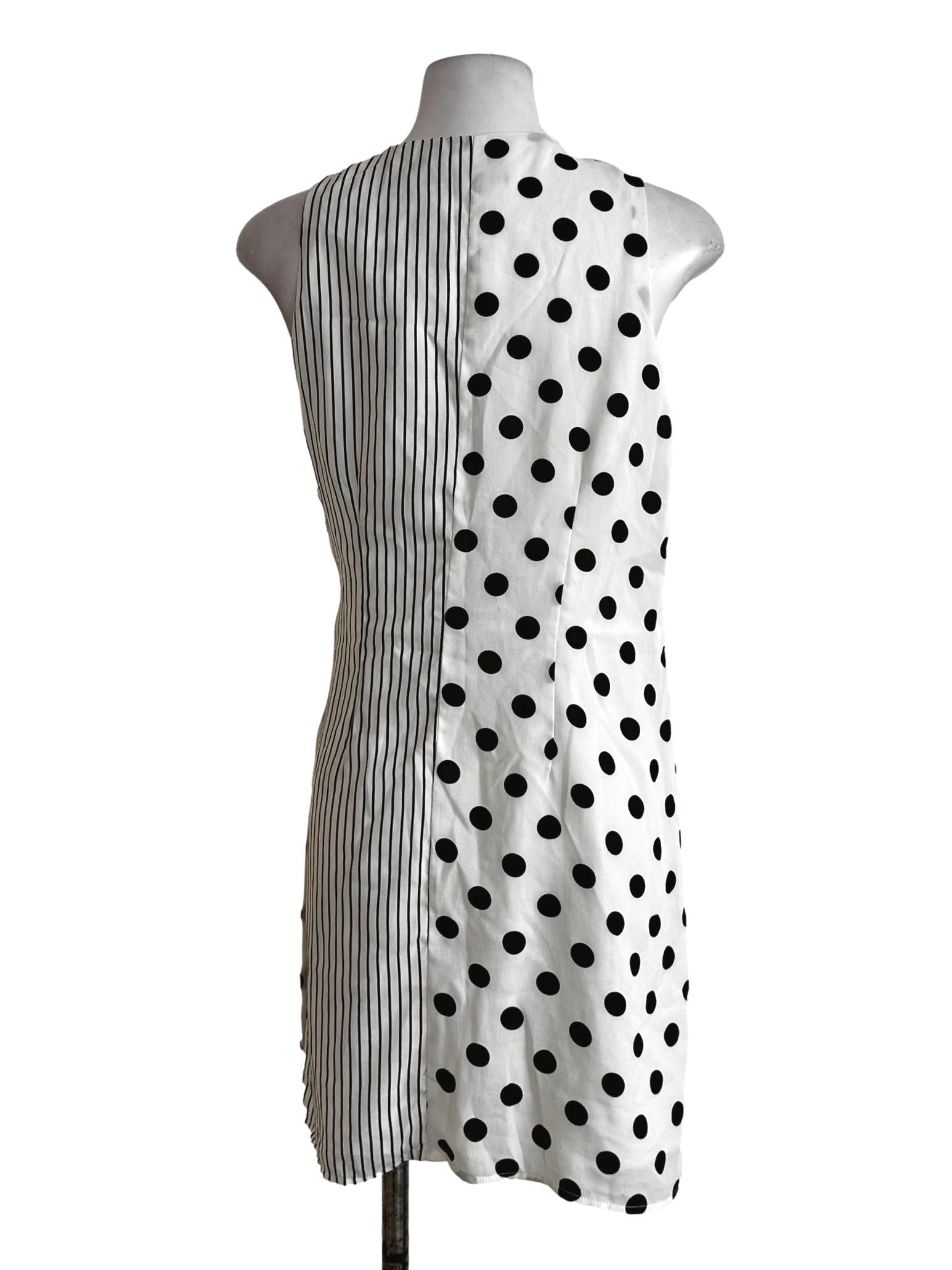 White Polka Dots And Stripes Mini Dress
