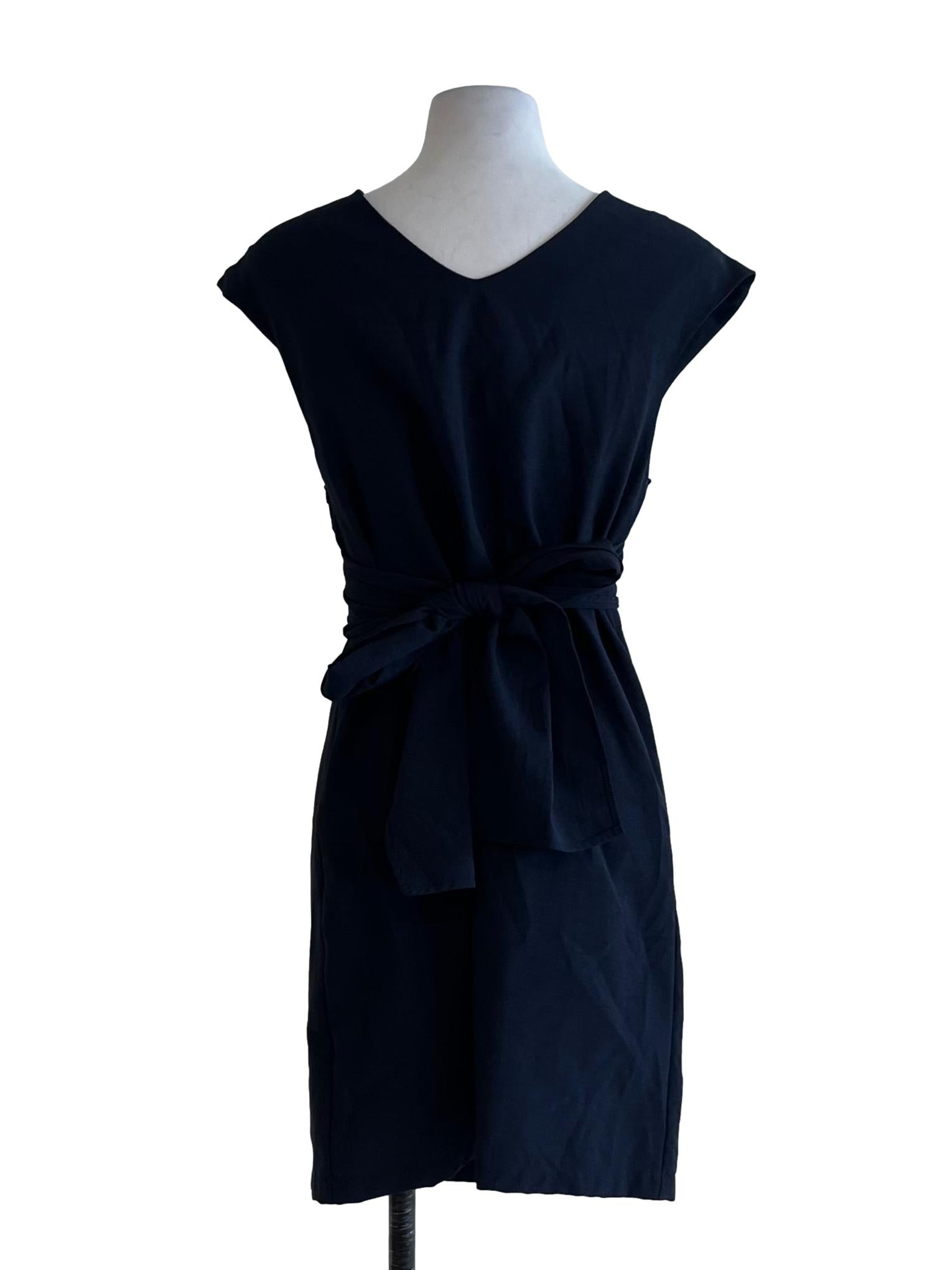 Navy Blue V-Neckline Sheath Dress