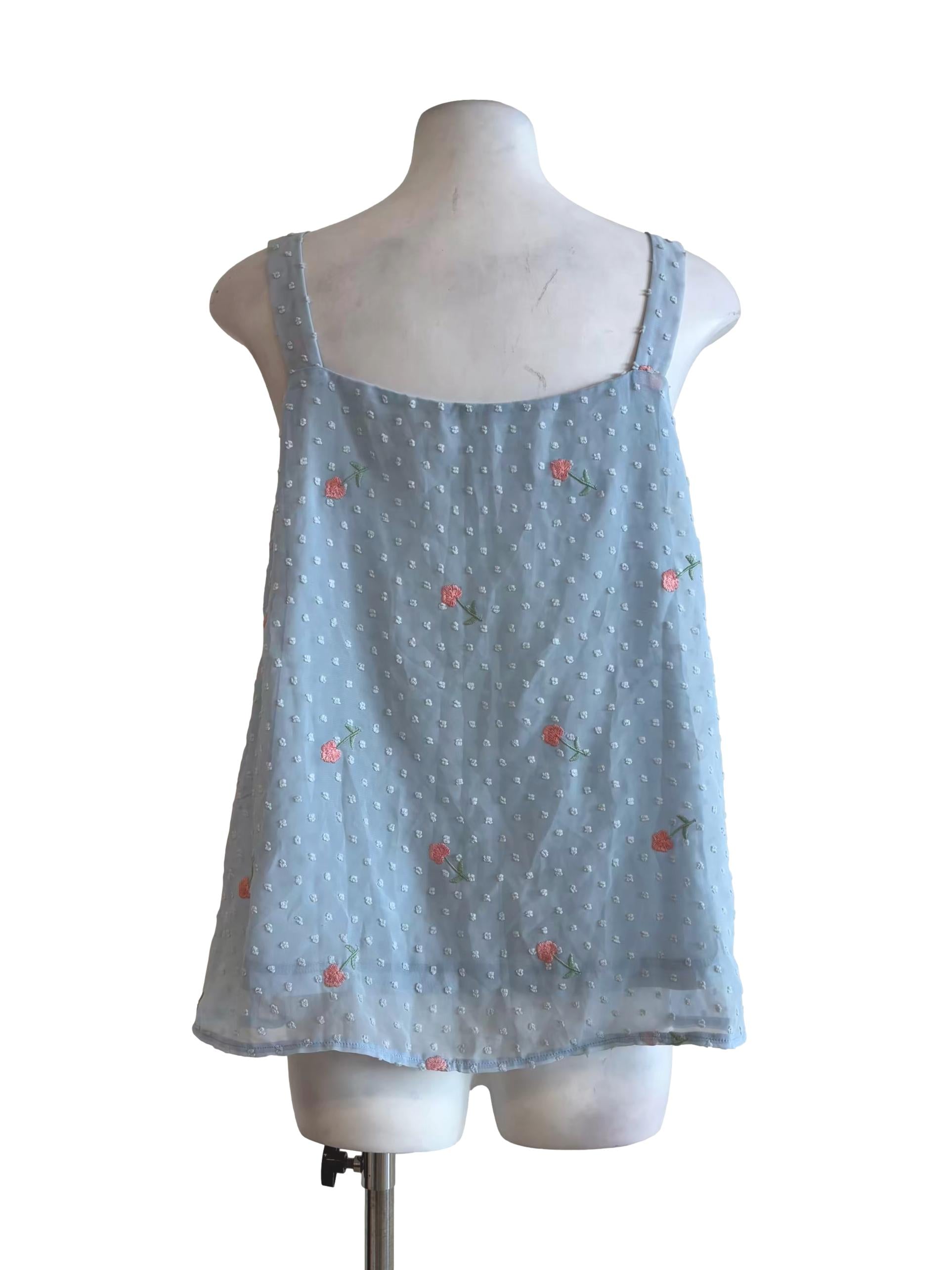 Baby Blue Textured Apron Neck Top