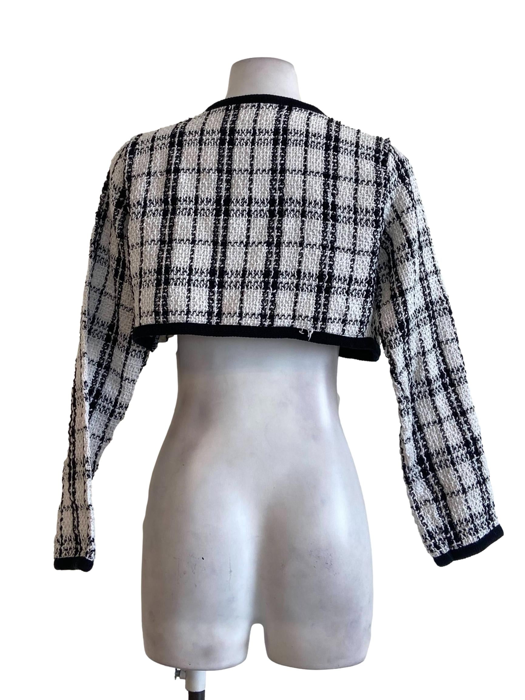White & Black Plaid Bolero Cardigan