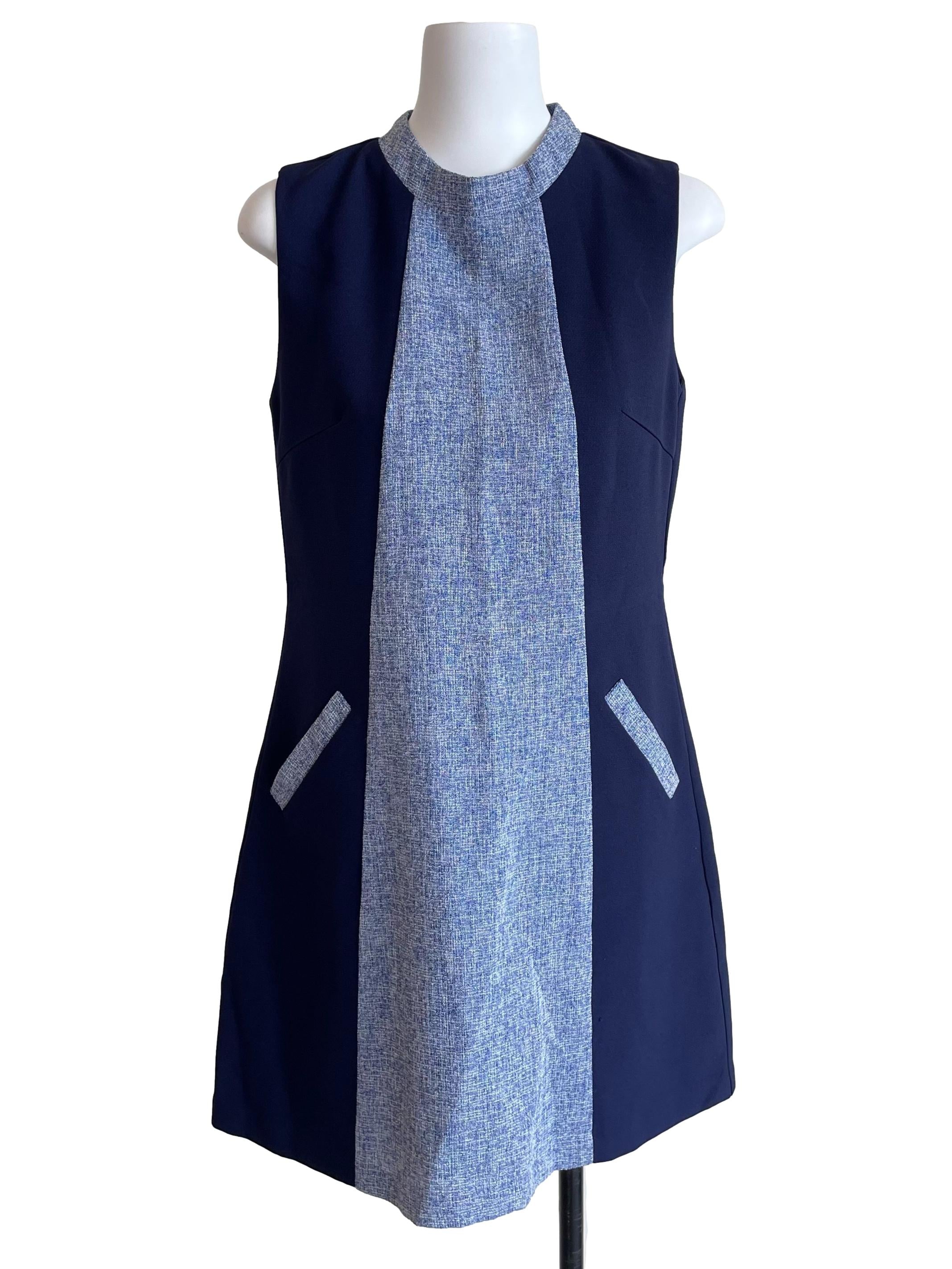 Navy Sleeveless Contrast Dress