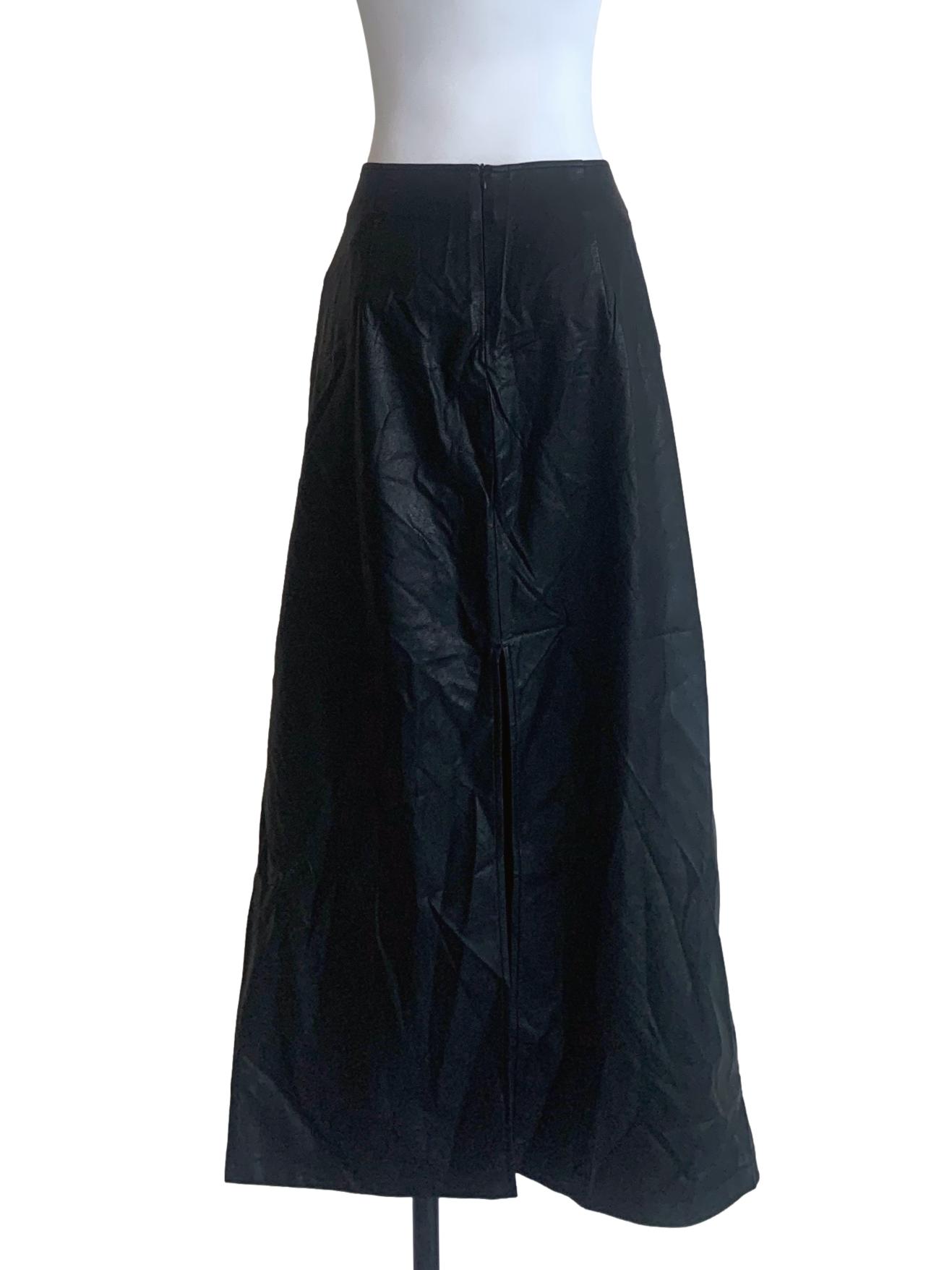 Black Leather A-Line Skirt