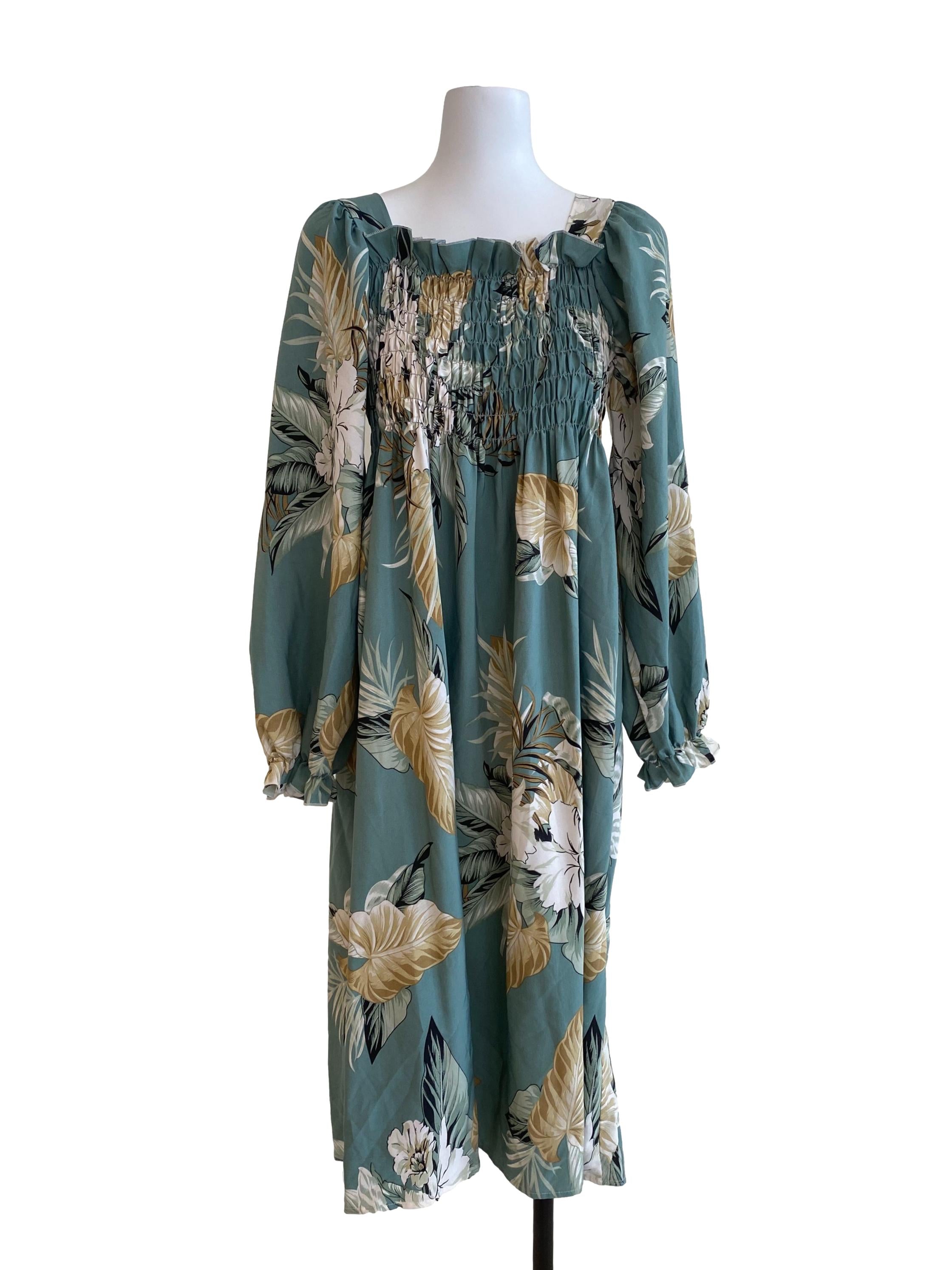 Turquoise Green Shirred Dress