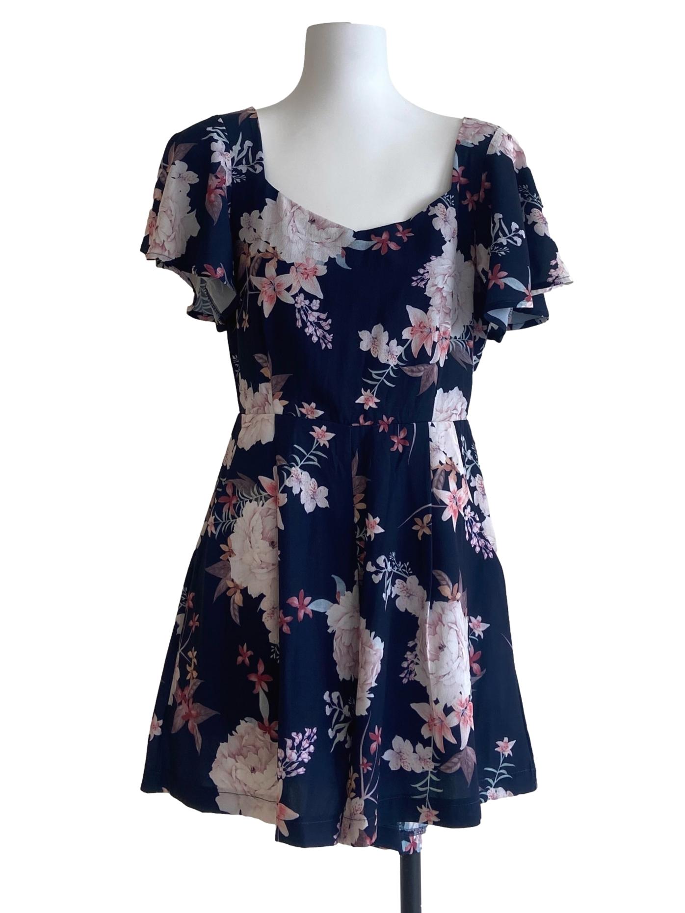Navy Blue & Floral Romper