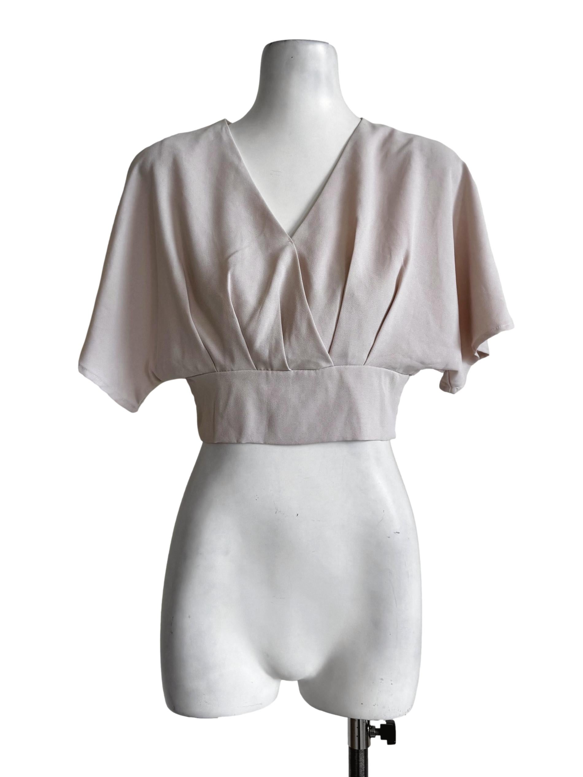 Beige V Neck Crop Top