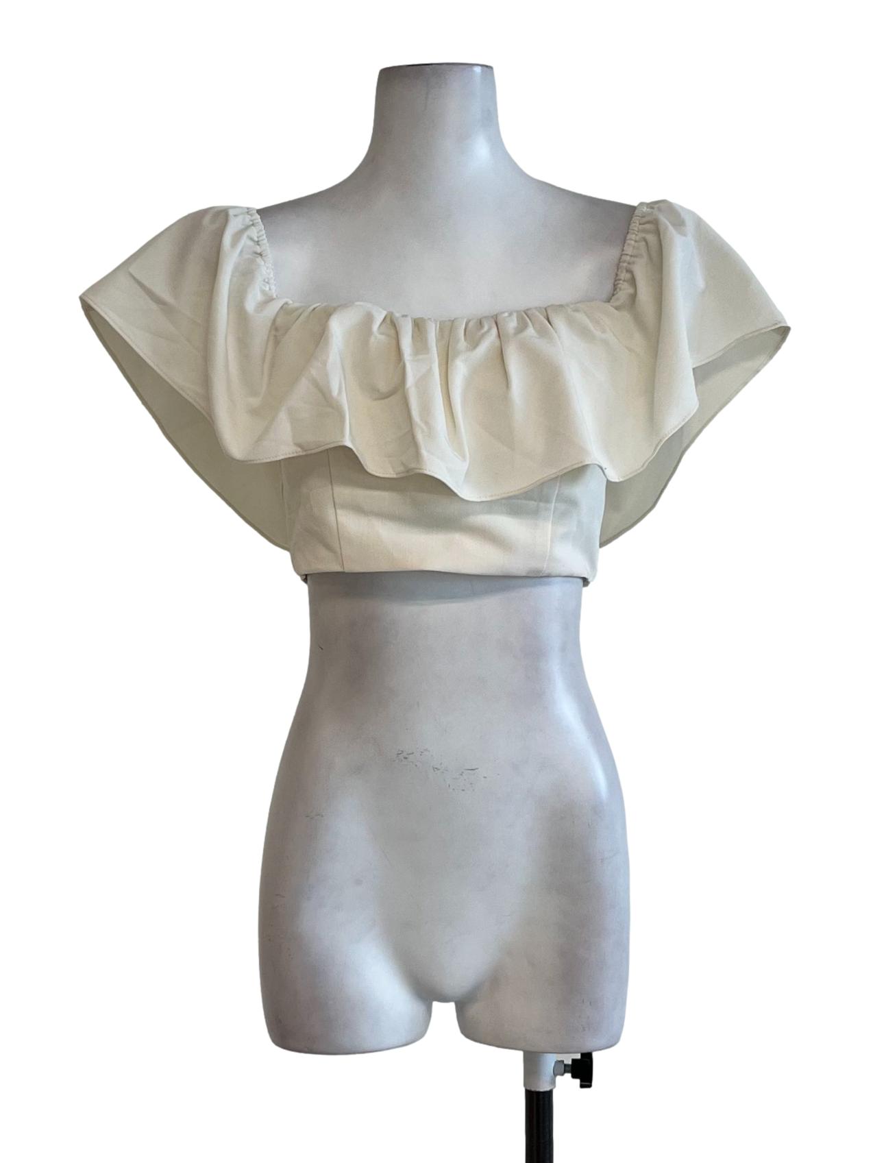 Cream Plain Asymmetric Neckline Top