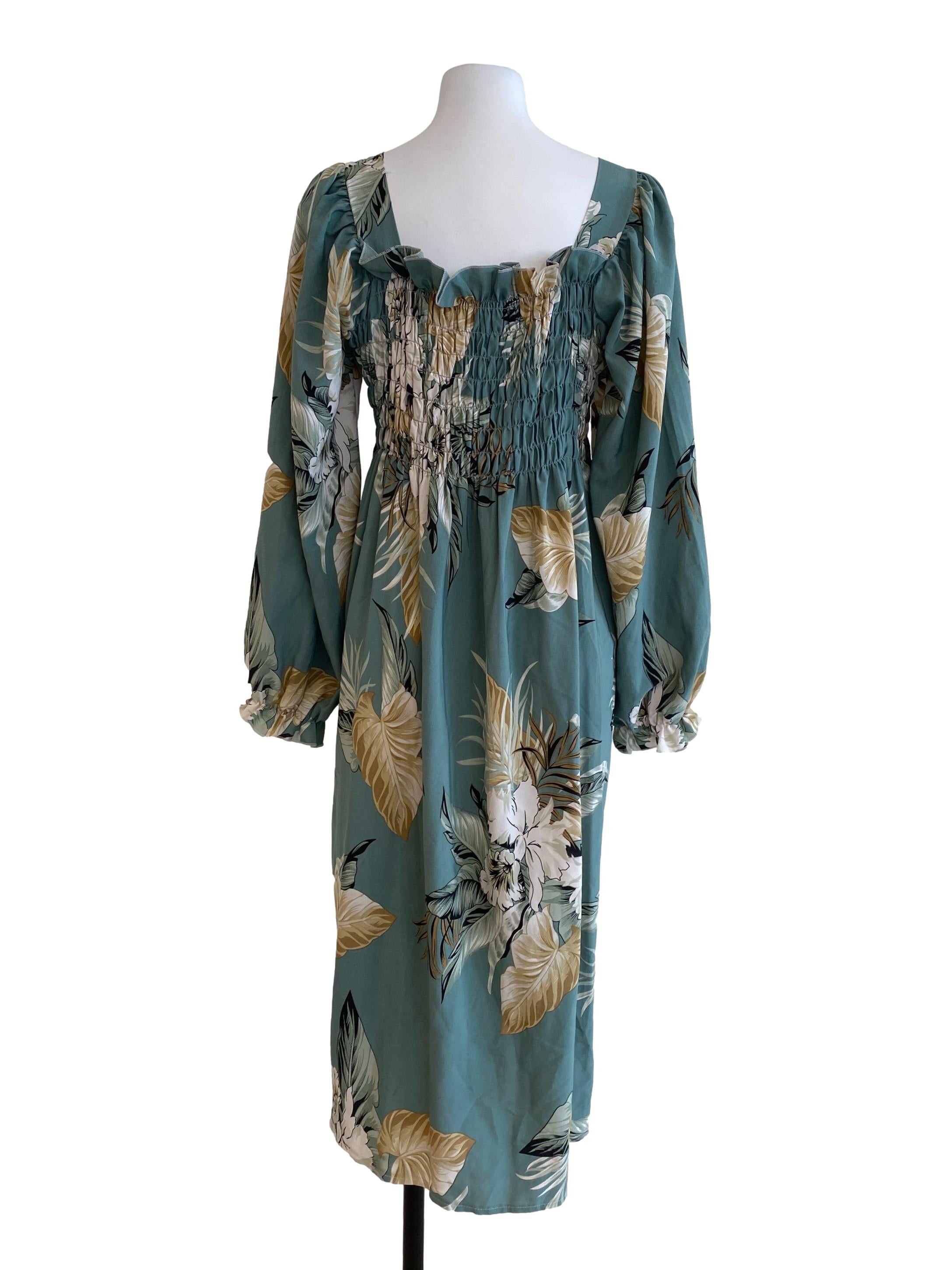 Turquoise Green Shirred Dress