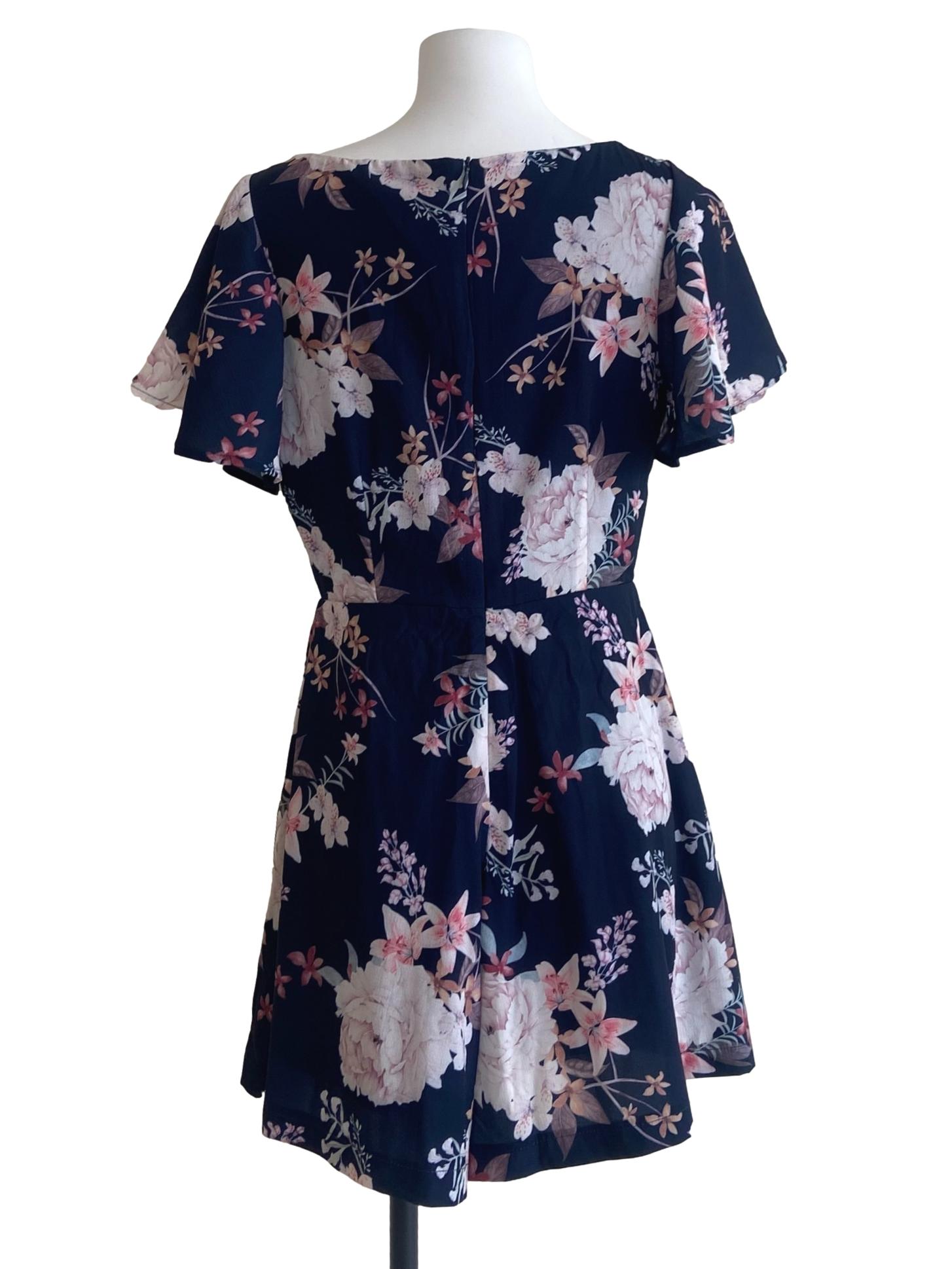 Navy Blue & Floral Romper