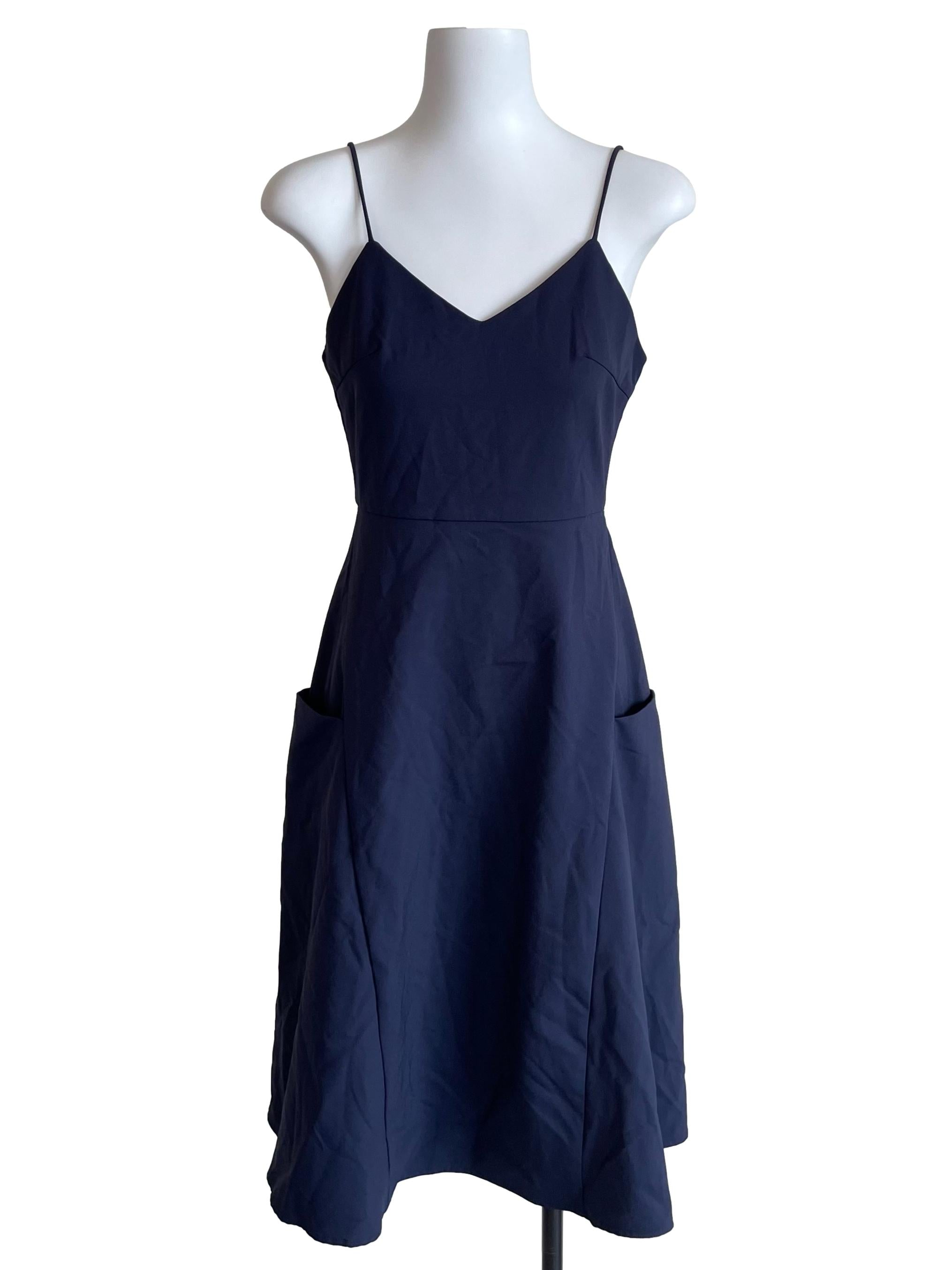 Navy V Neck A-Line Dress