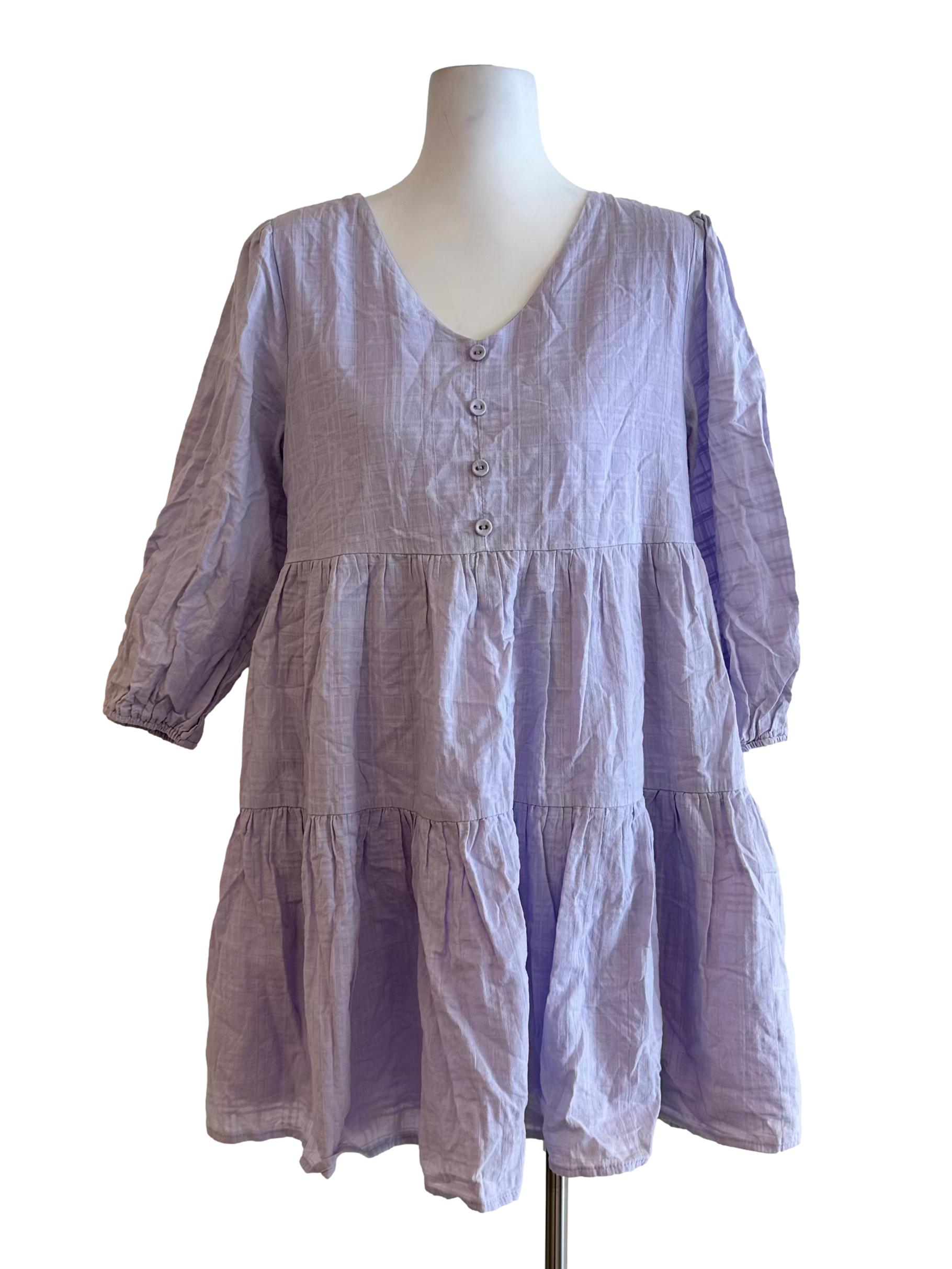 Heather Purple Cotton Mini Dress