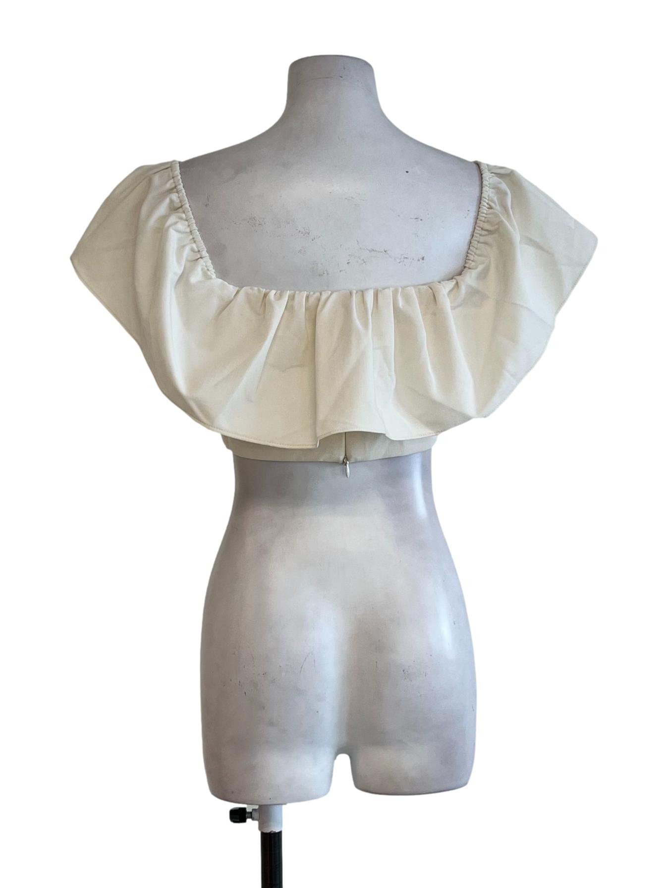 Cream Plain Asymmetric Neckline Top