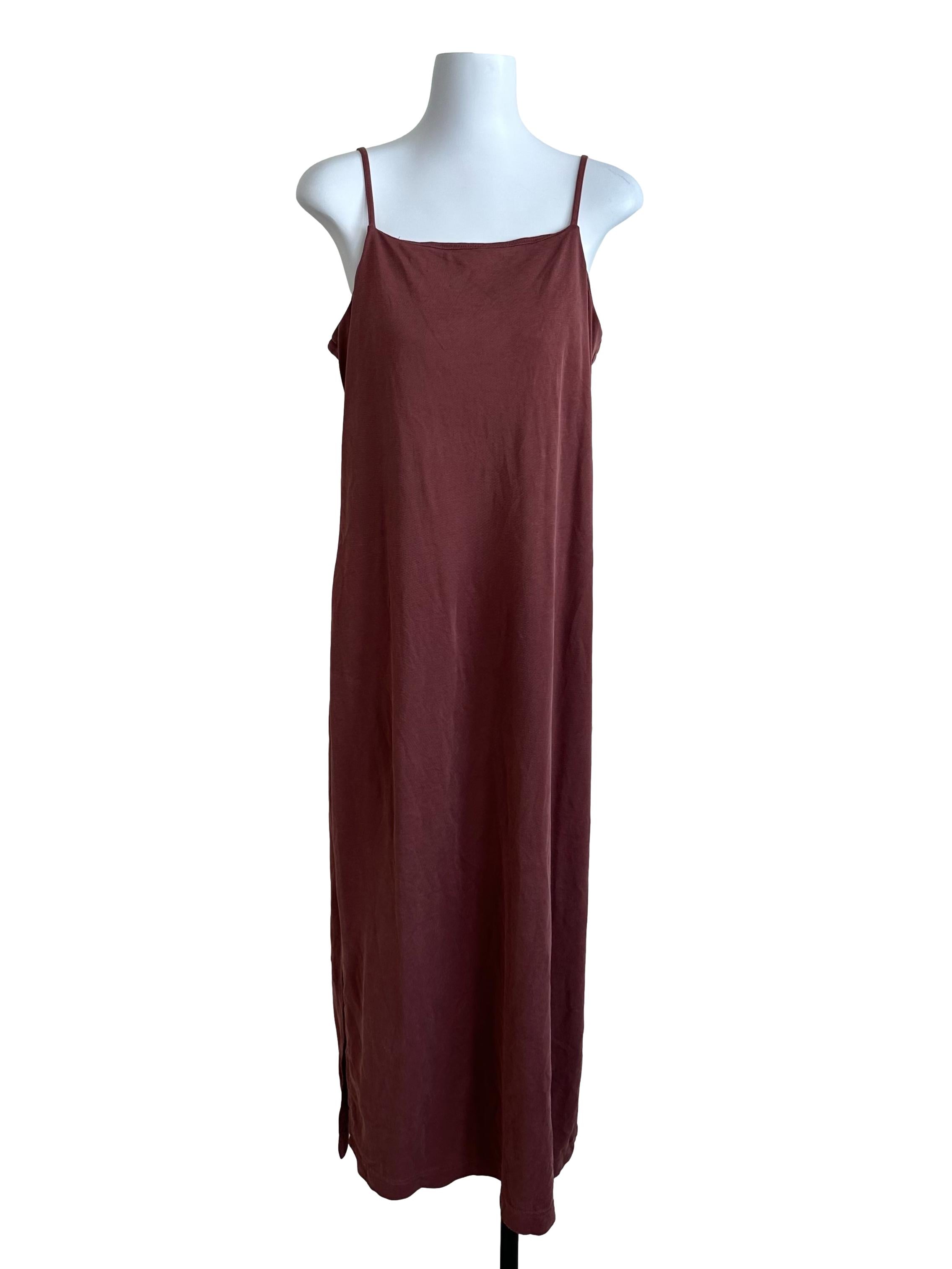 Coral Red Square Neck Slip Slit Dress