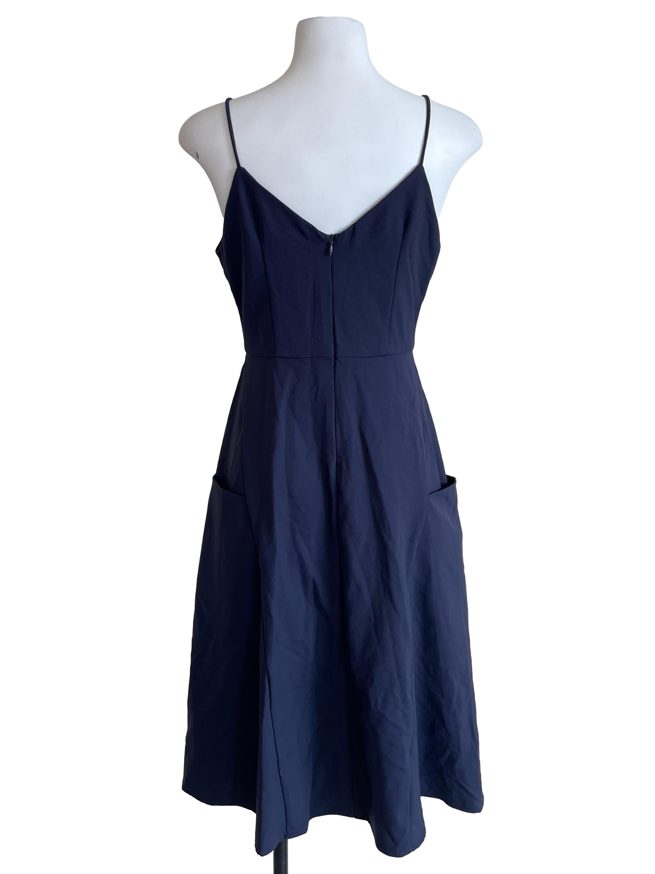 Navy V Neck A-Line Dress
