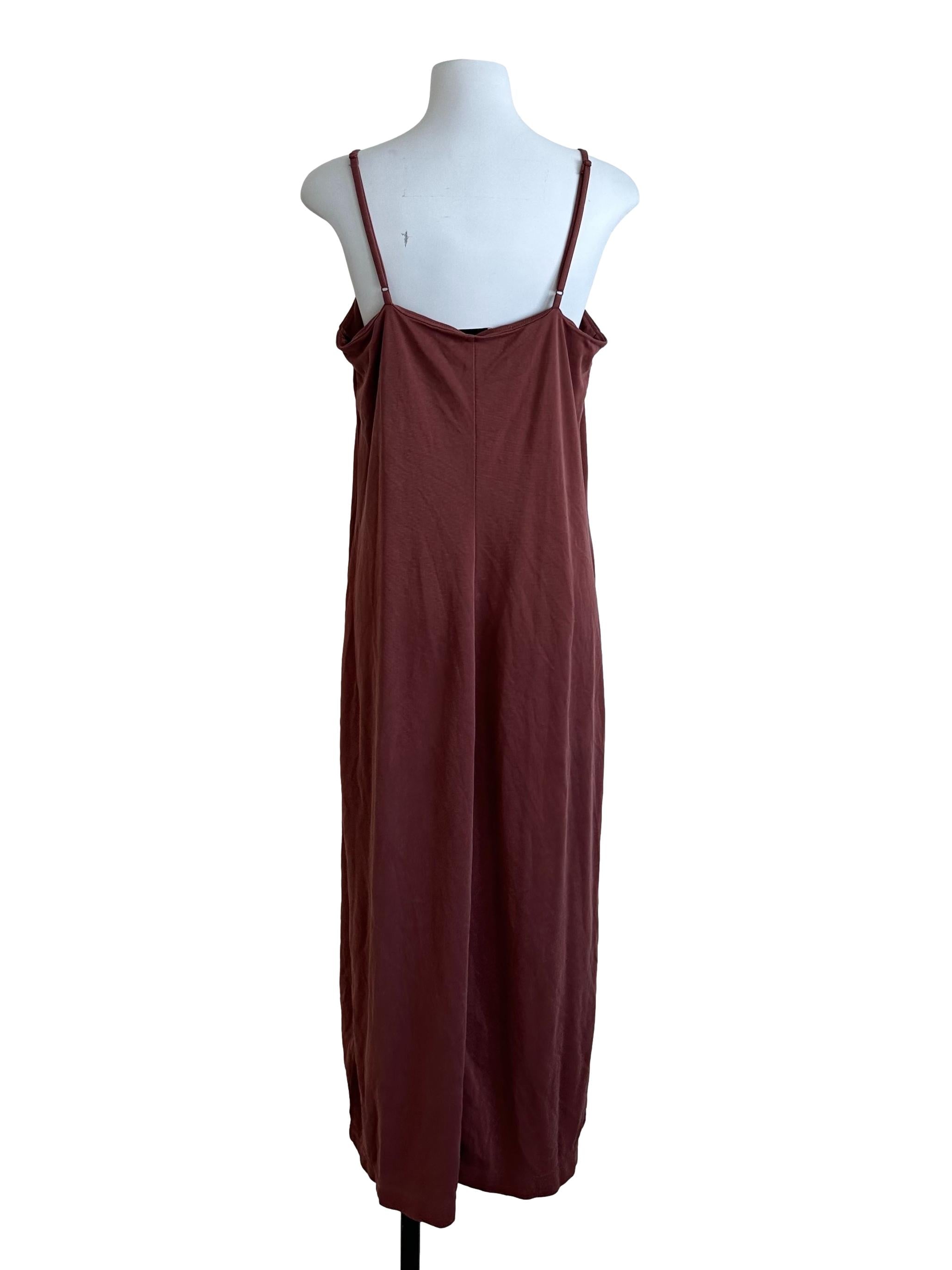 Coral Red Square Neck Slip Slit Dress