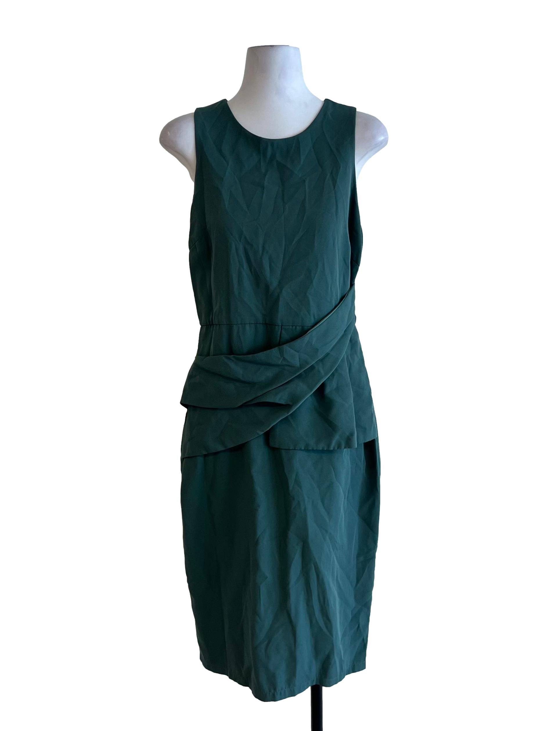 Sage Green Jewel Neckline A-Line Dress