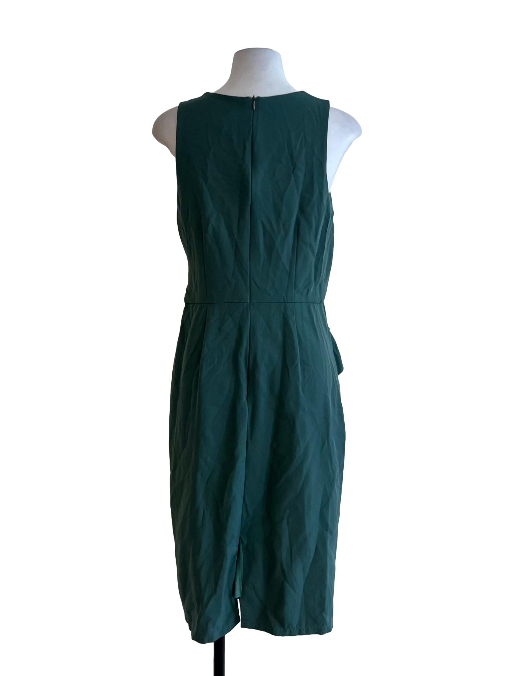 Sage Green Jewel Neckline A-Line Dress