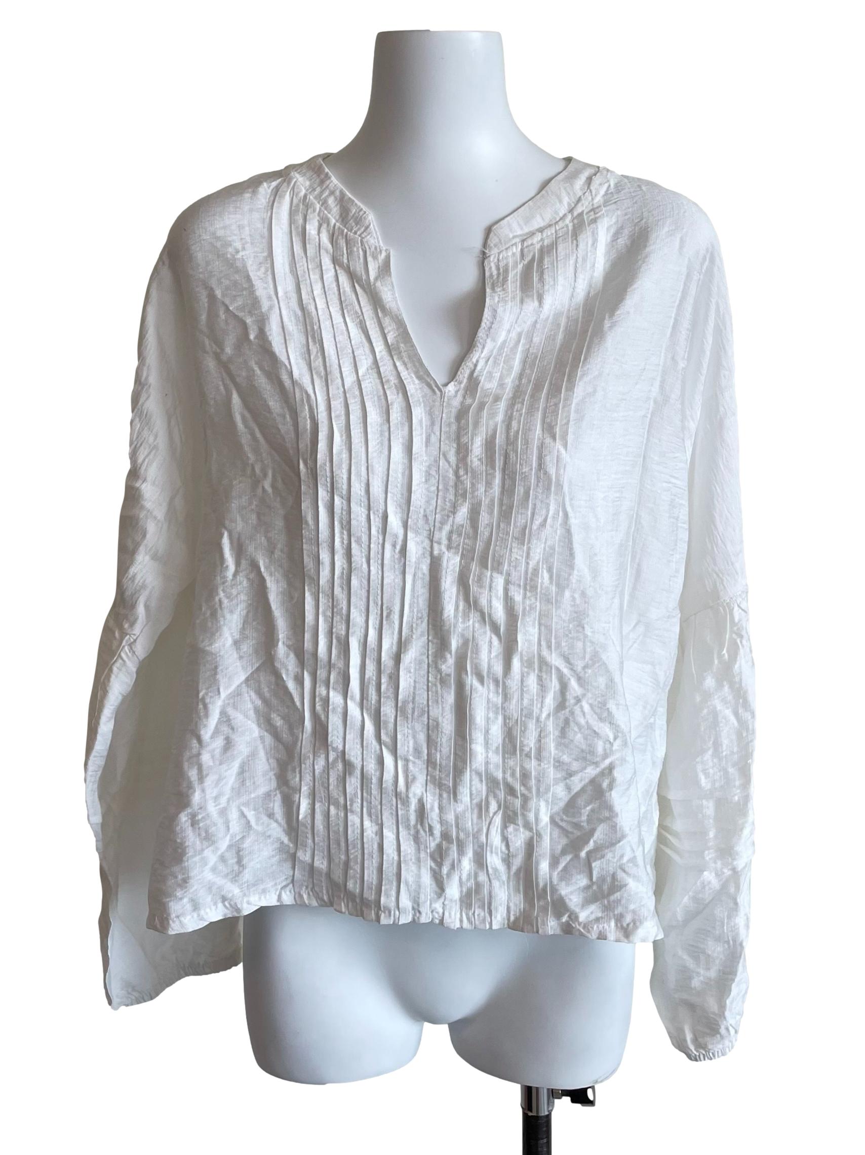 White Pleated Peasant Blouse