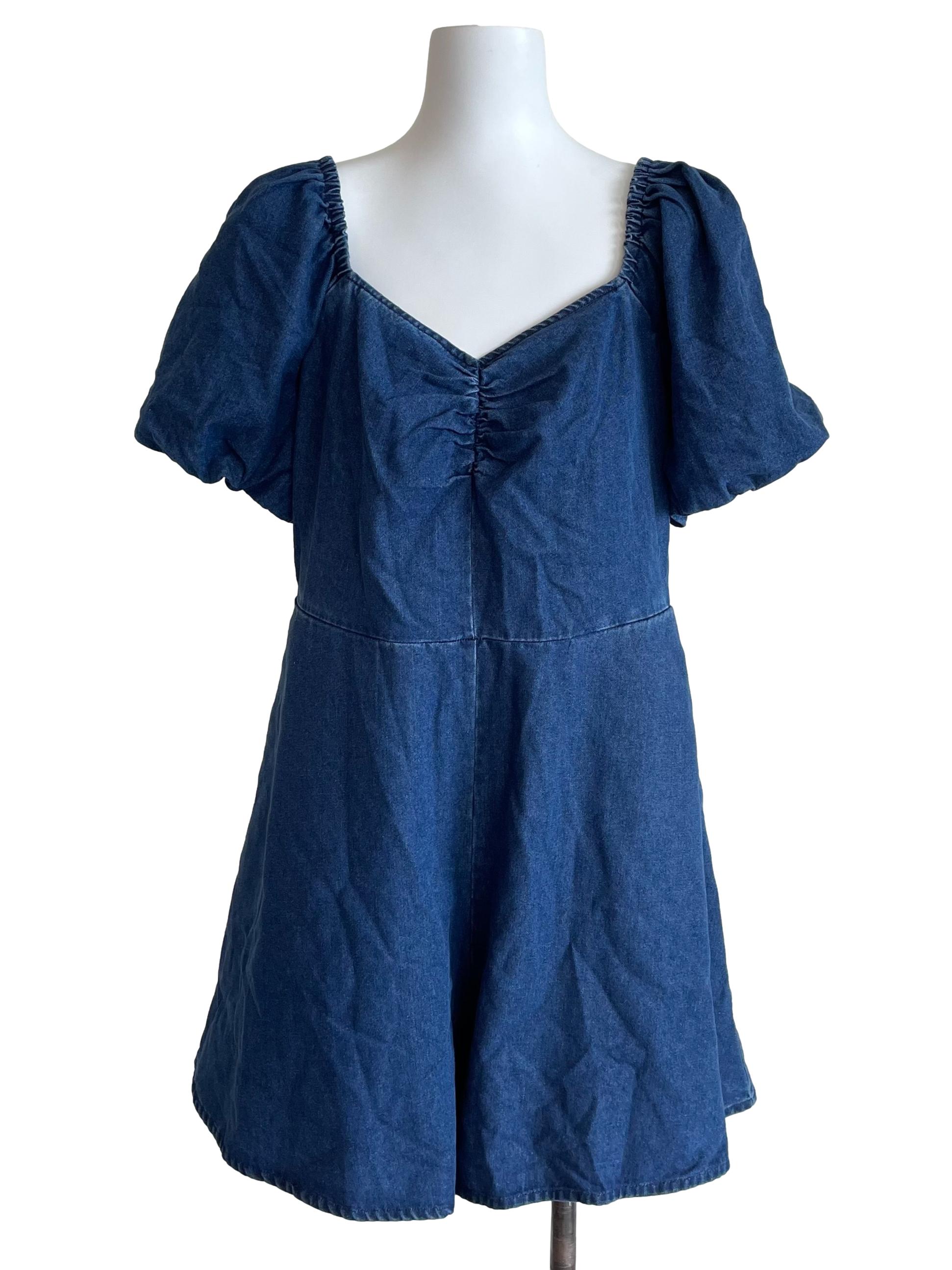 Denim Puff Sleeves Sweetheart Romper