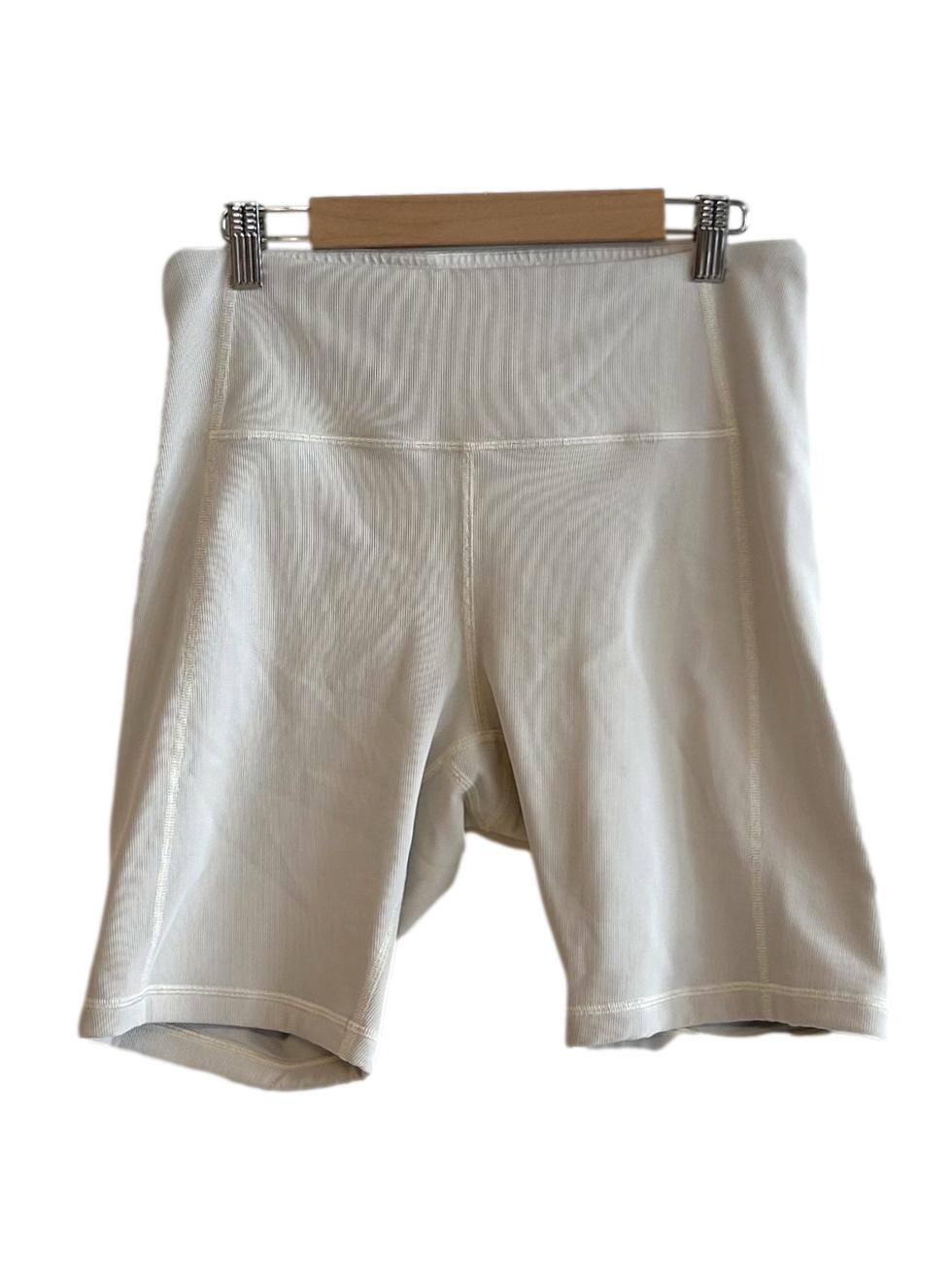 Beige Ribbed Biker Shorts