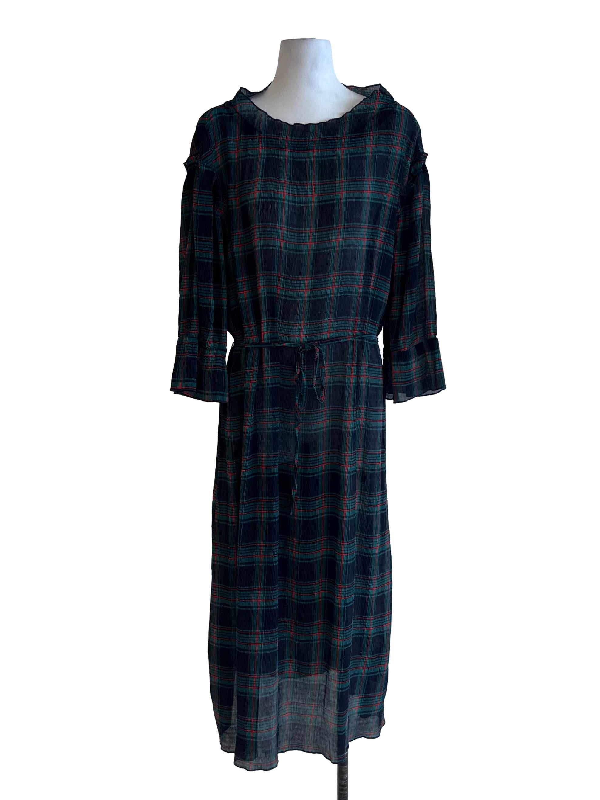 Navy Blue Tartan Empire Dress