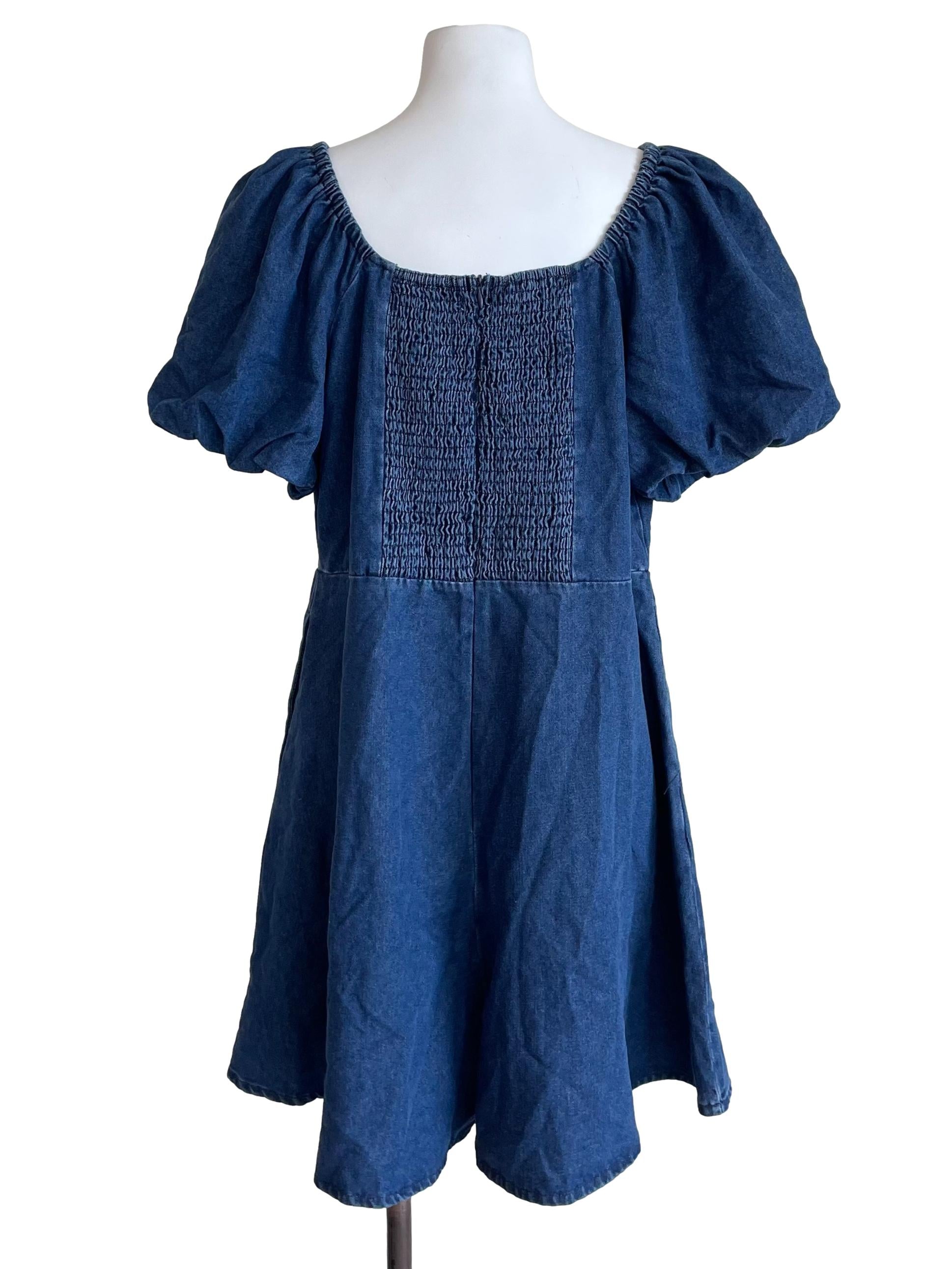Denim Puff Sleeves Sweetheart Romper