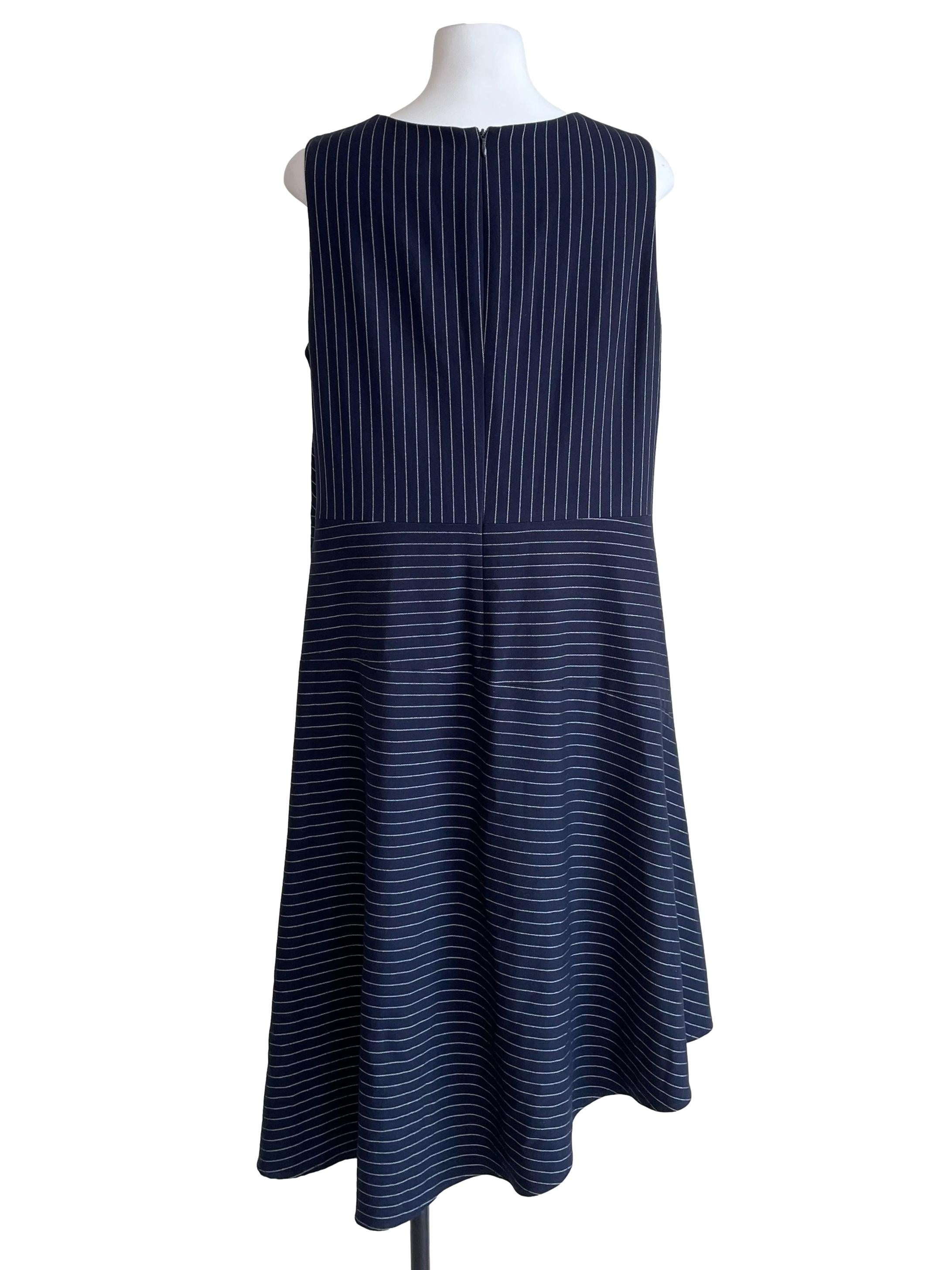 Navy Pinstripe V Neck Dress