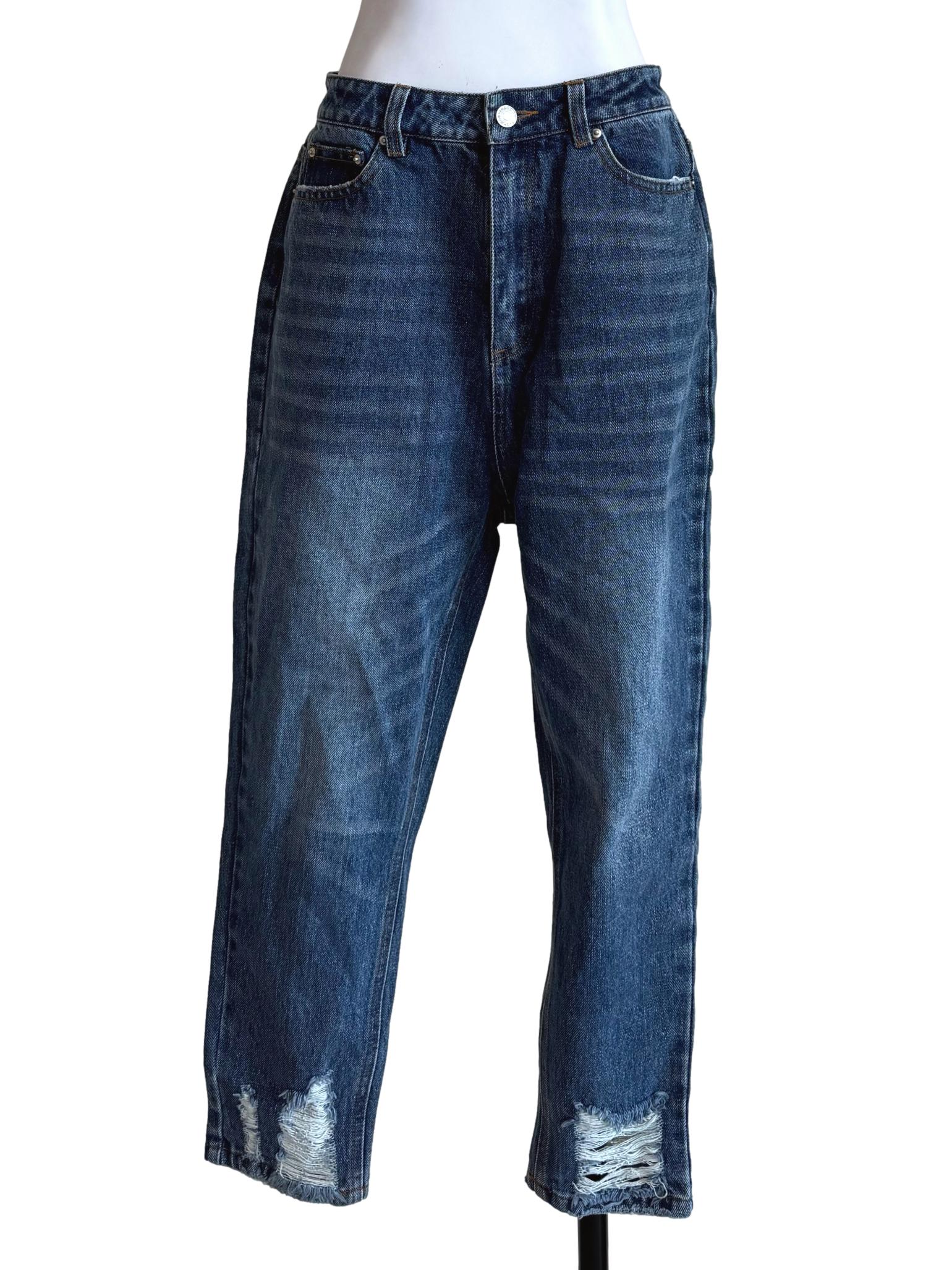 Washed Denim Ripped Pencil Cut Jeans