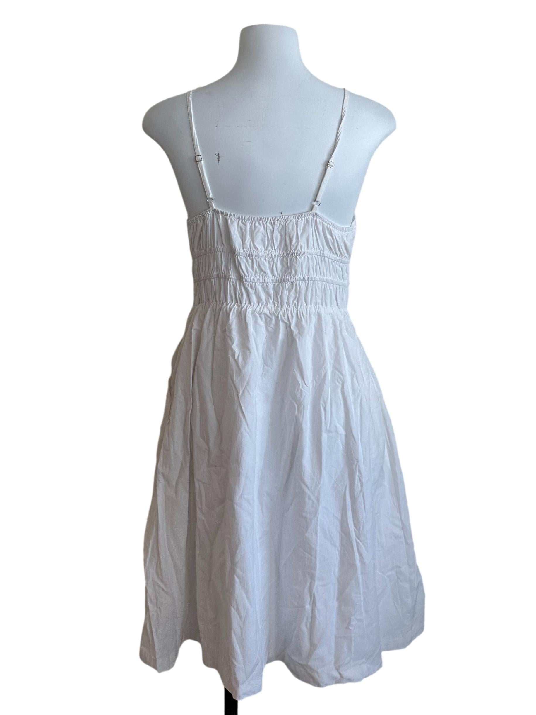Off White Ruched Ribbon Spaghetti Strap Dress