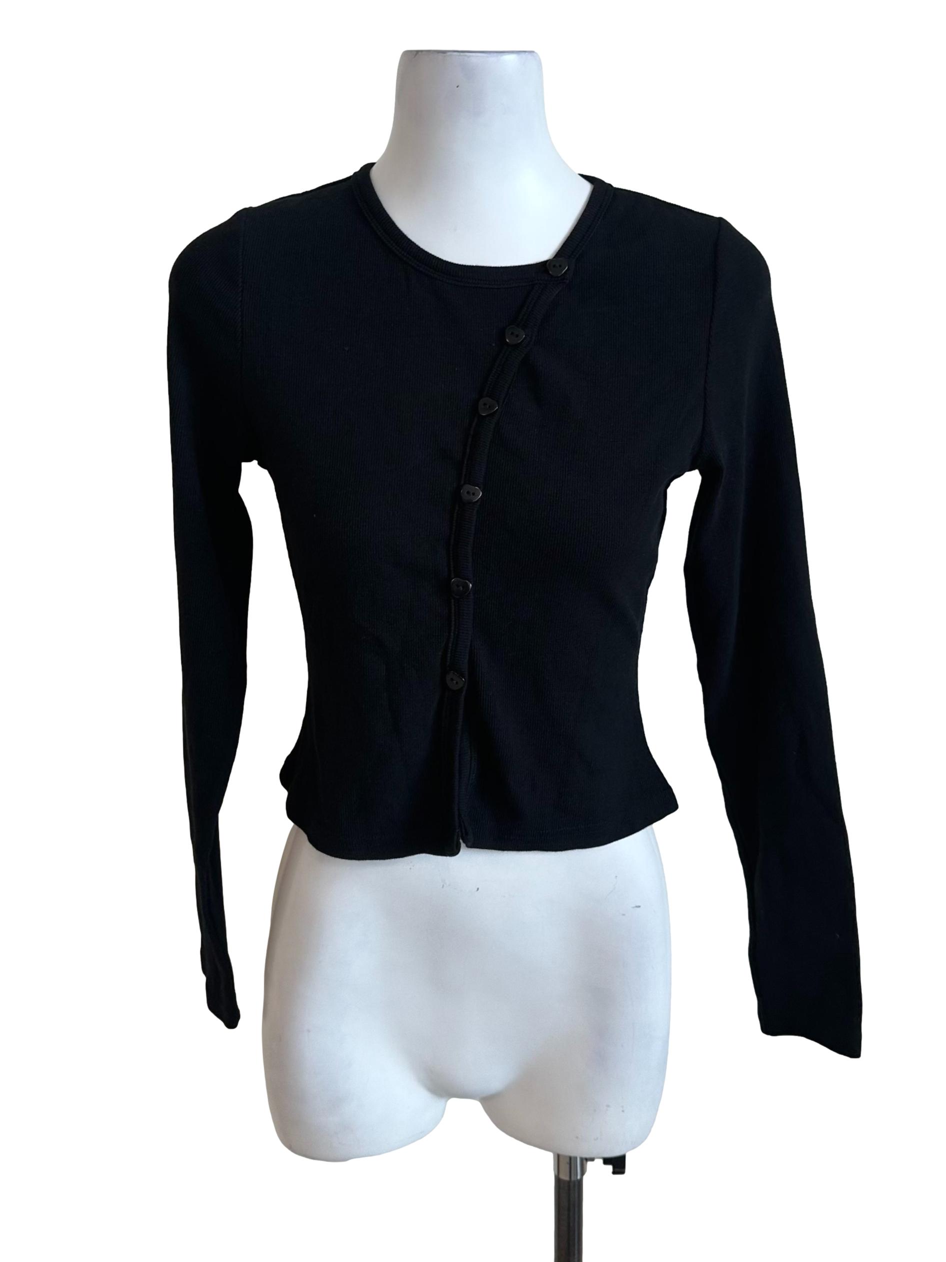 Onyx Black Knit Button Top