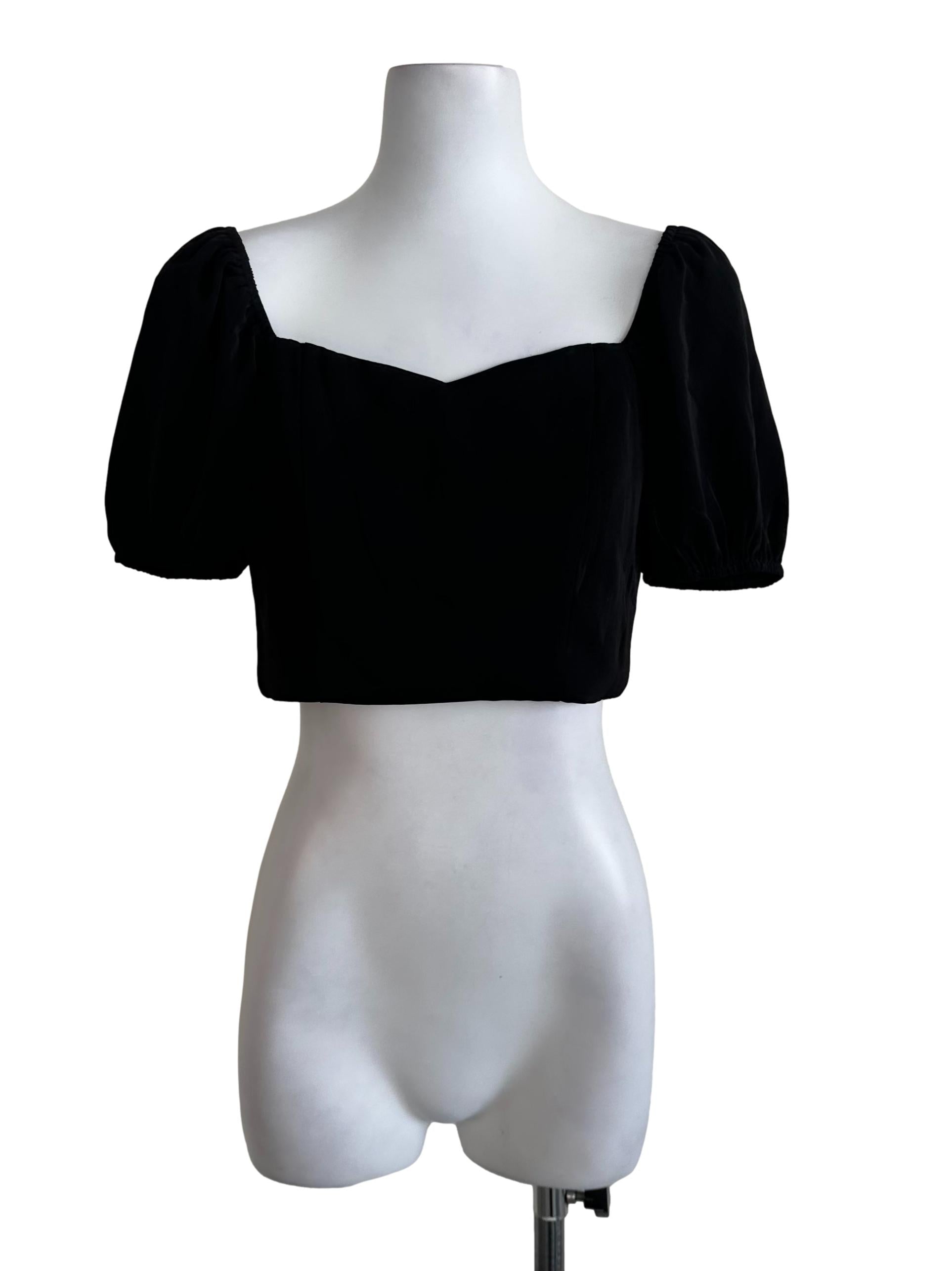 Black Plain Puff Sleeve Top