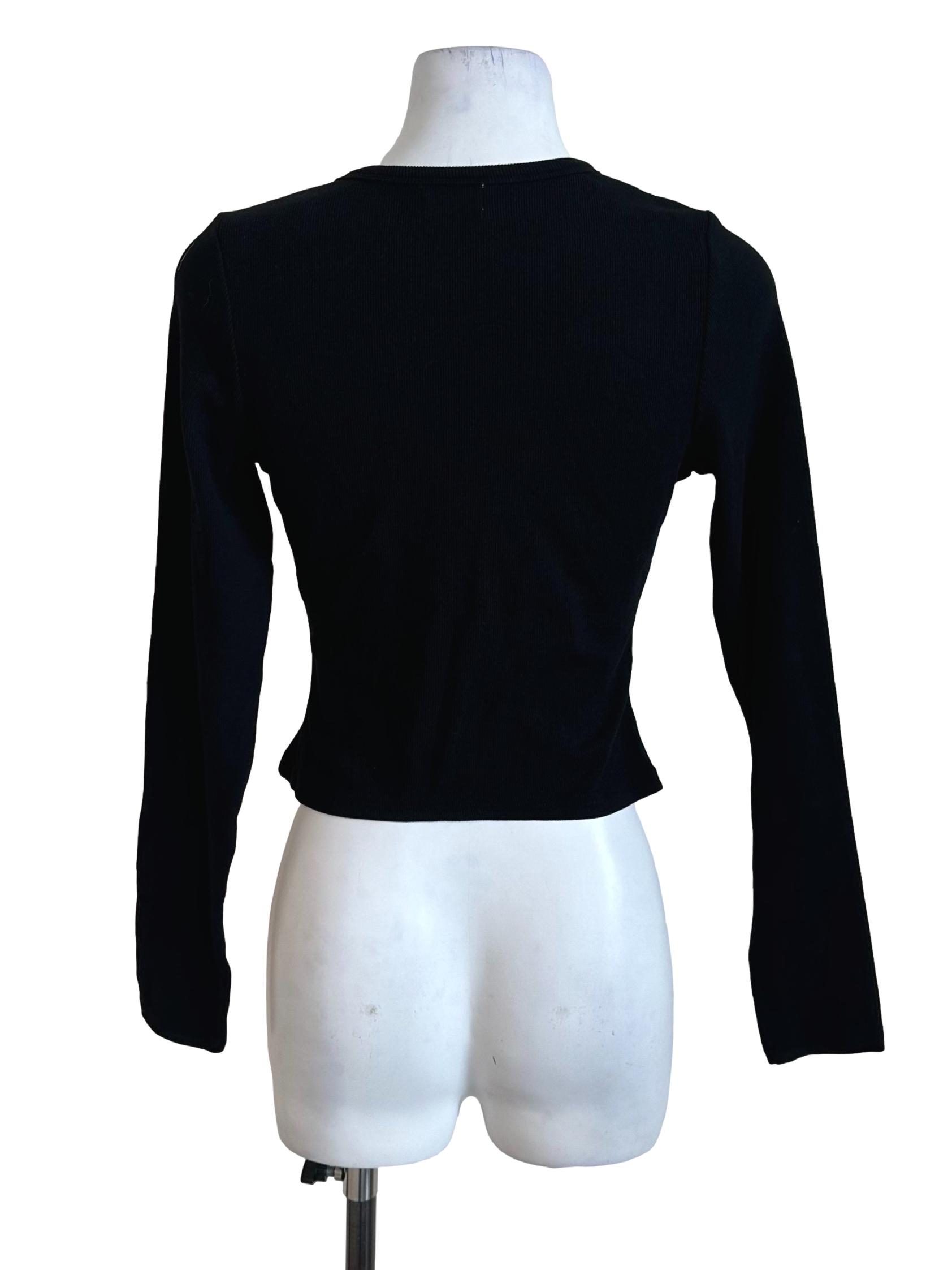 Onyx Black Knit Button Top