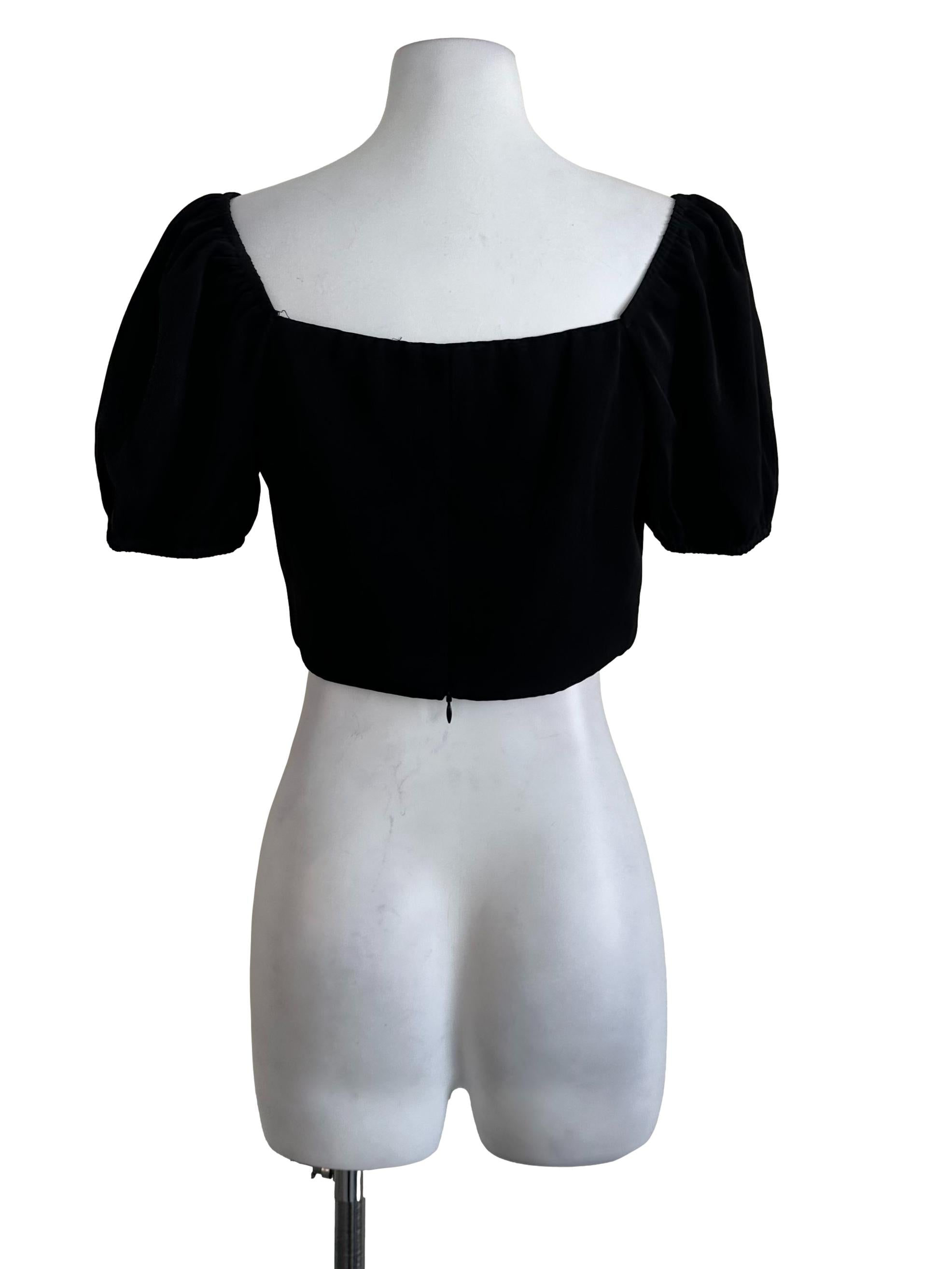 Black Plain Puff Sleeve Top