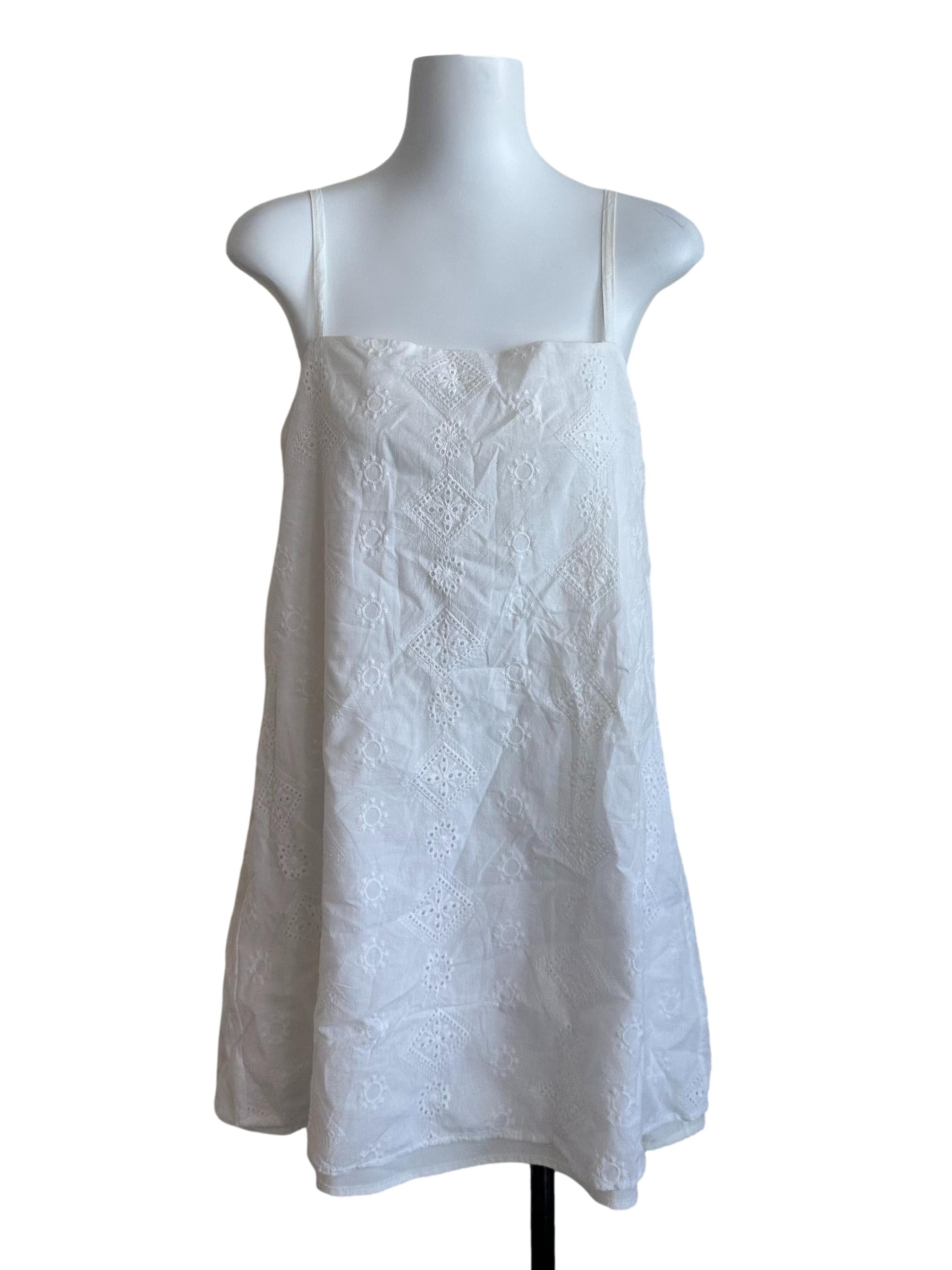 Ivory White Embroidery Square Neck Dress