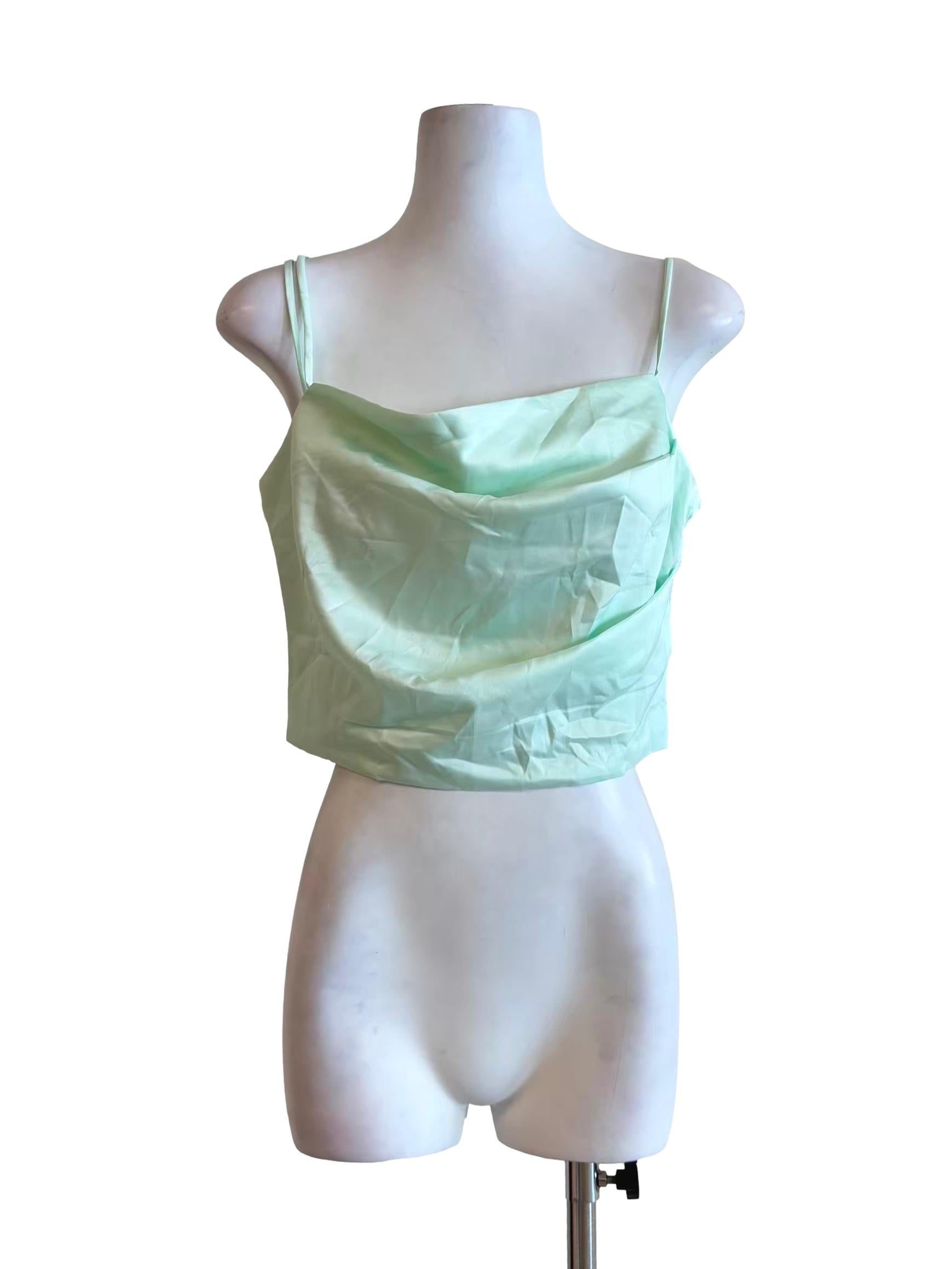 Mint Green Satin Cowl Top