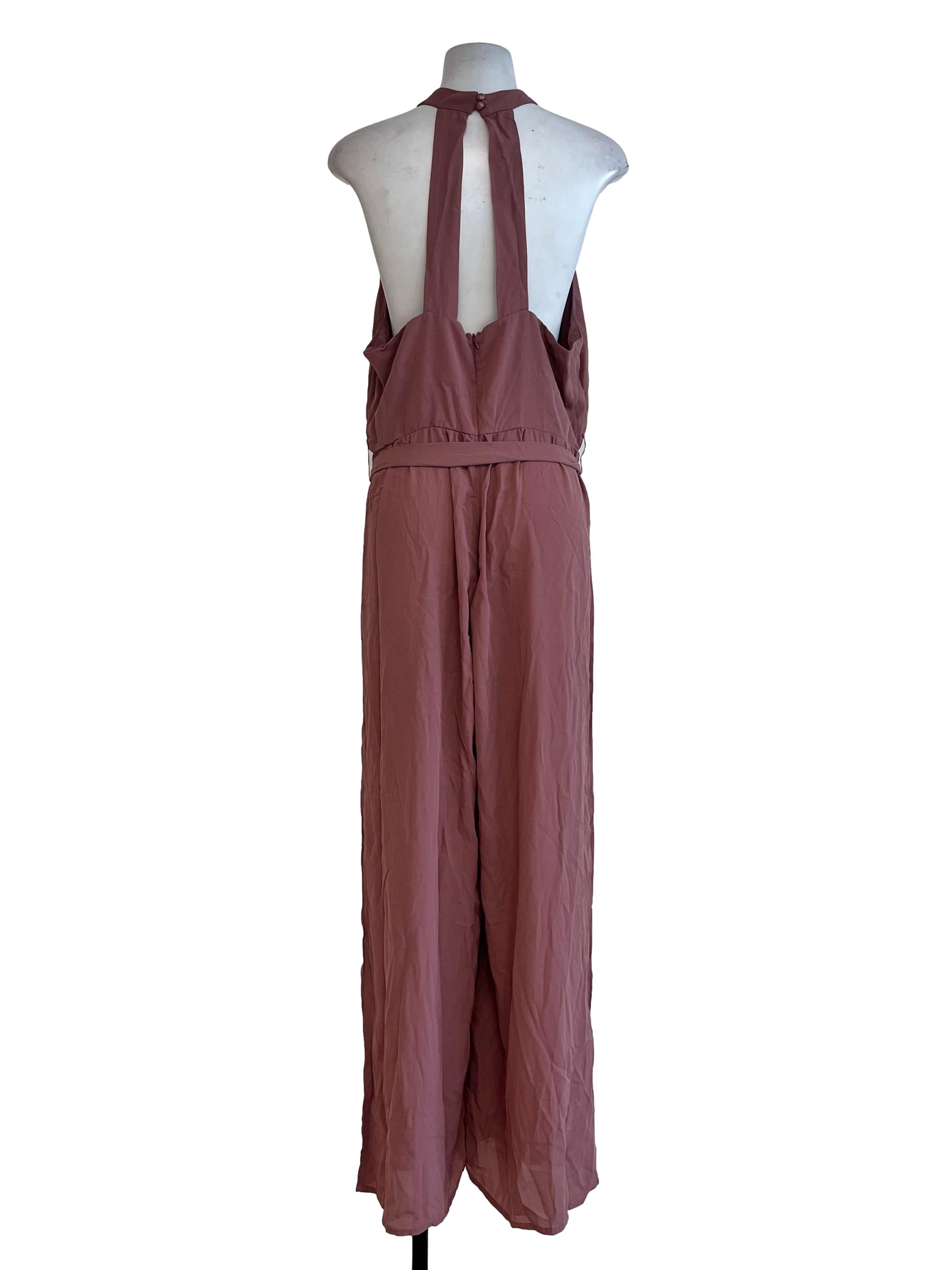 Pink Plain Sleeveless Jumpsuit