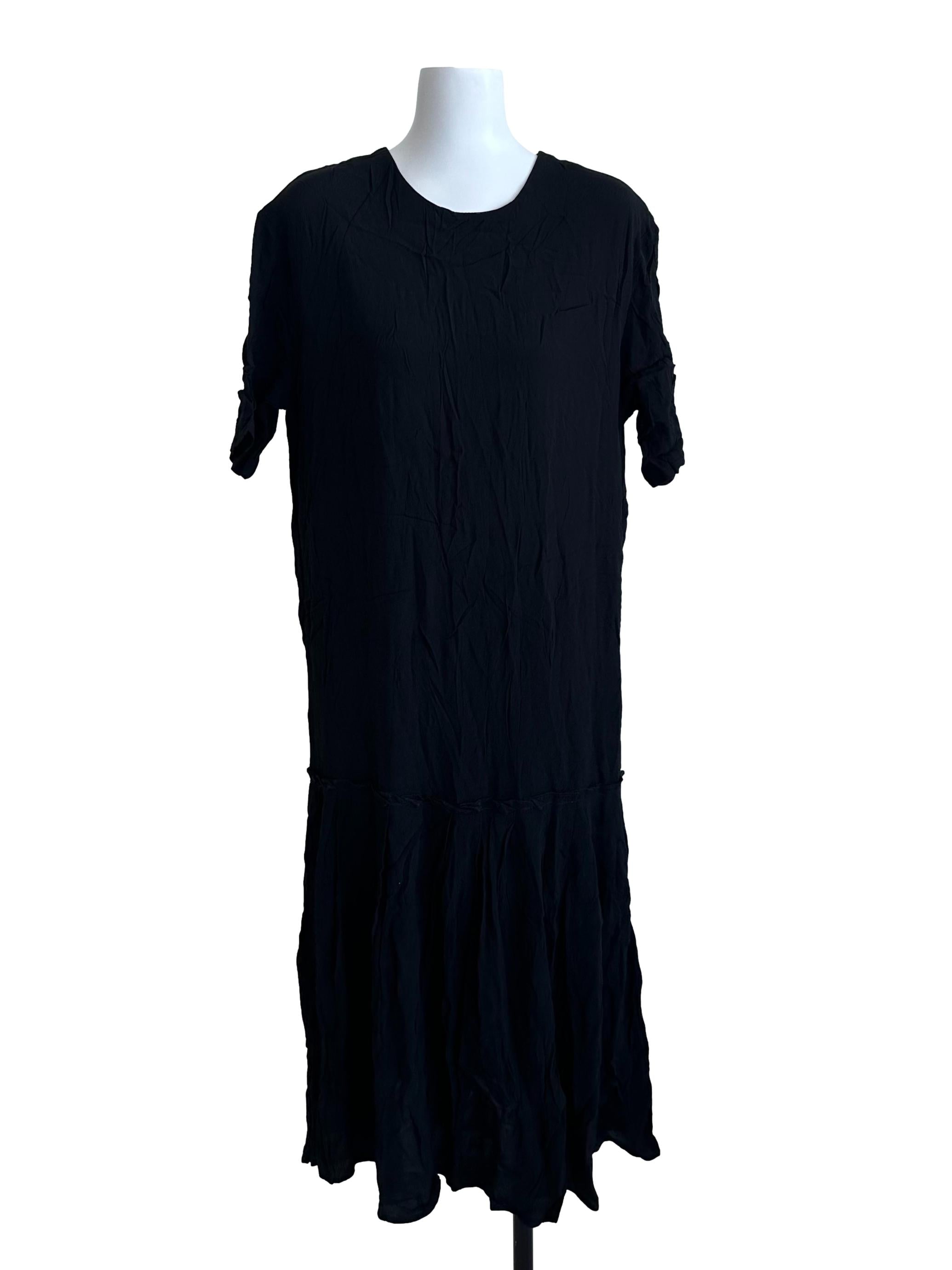 Midnight Black Round Neck Short Sleeve Dress