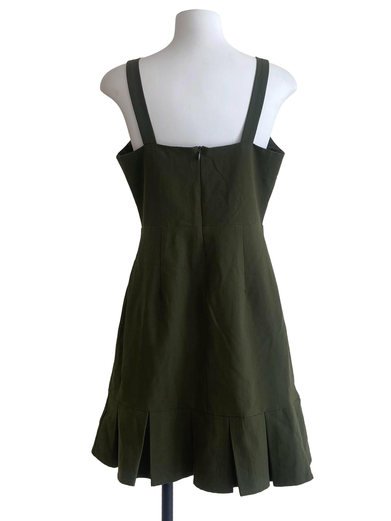 Pickle Green Drop Waist Apron Dress