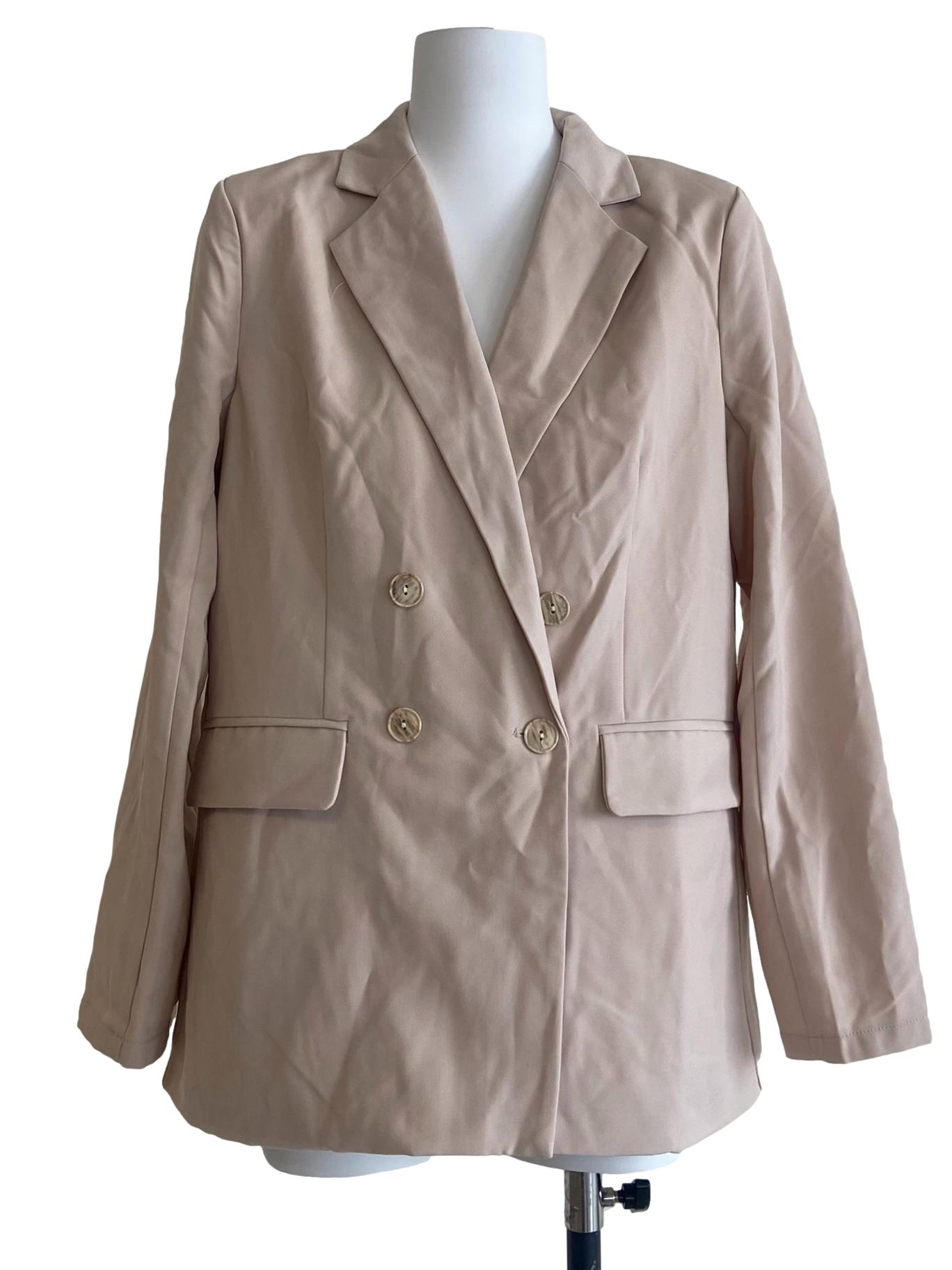 Chiffon Beige Double Breasted Blazer