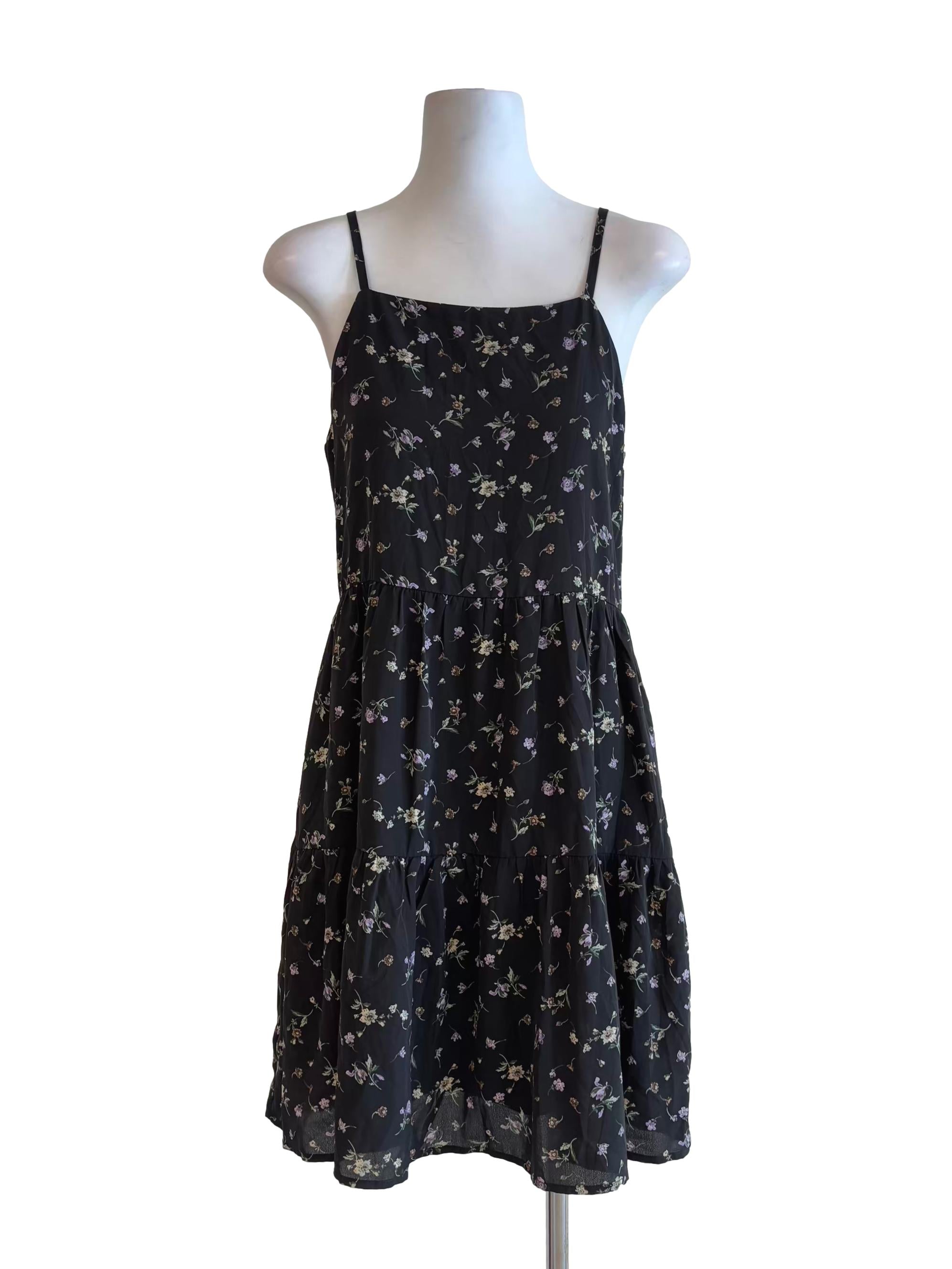 Jet Black Printed A-Line Dress